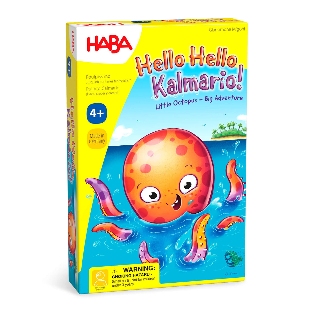 HABA 'Hello Hello Kalmario!' toy packaging with an octopus illustration on a white background