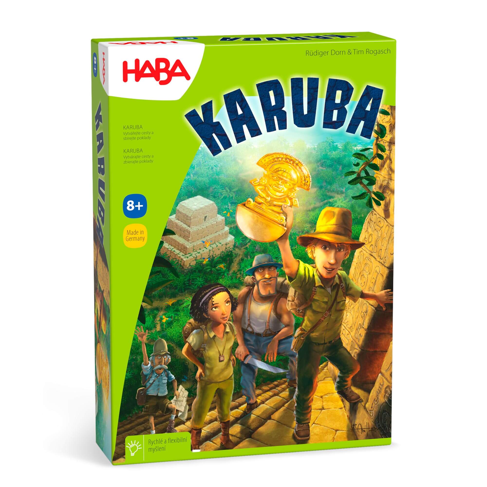 HABA Karuba board game box with characters and a green background