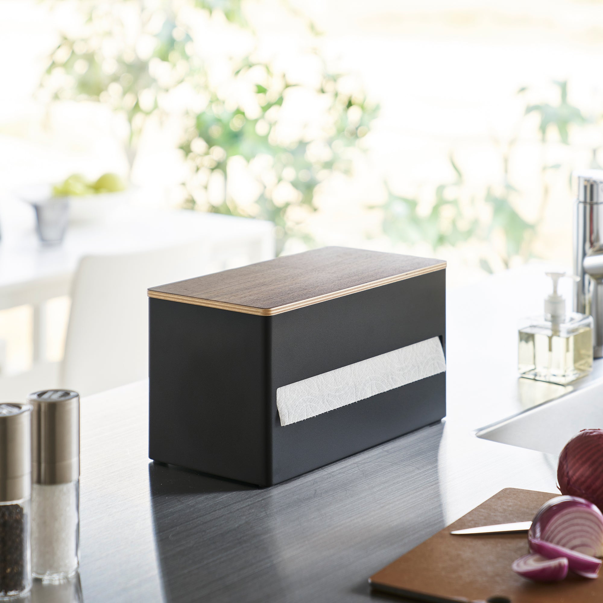 Yamazaki Home Paper Towel Dispenser - Steel + Wood