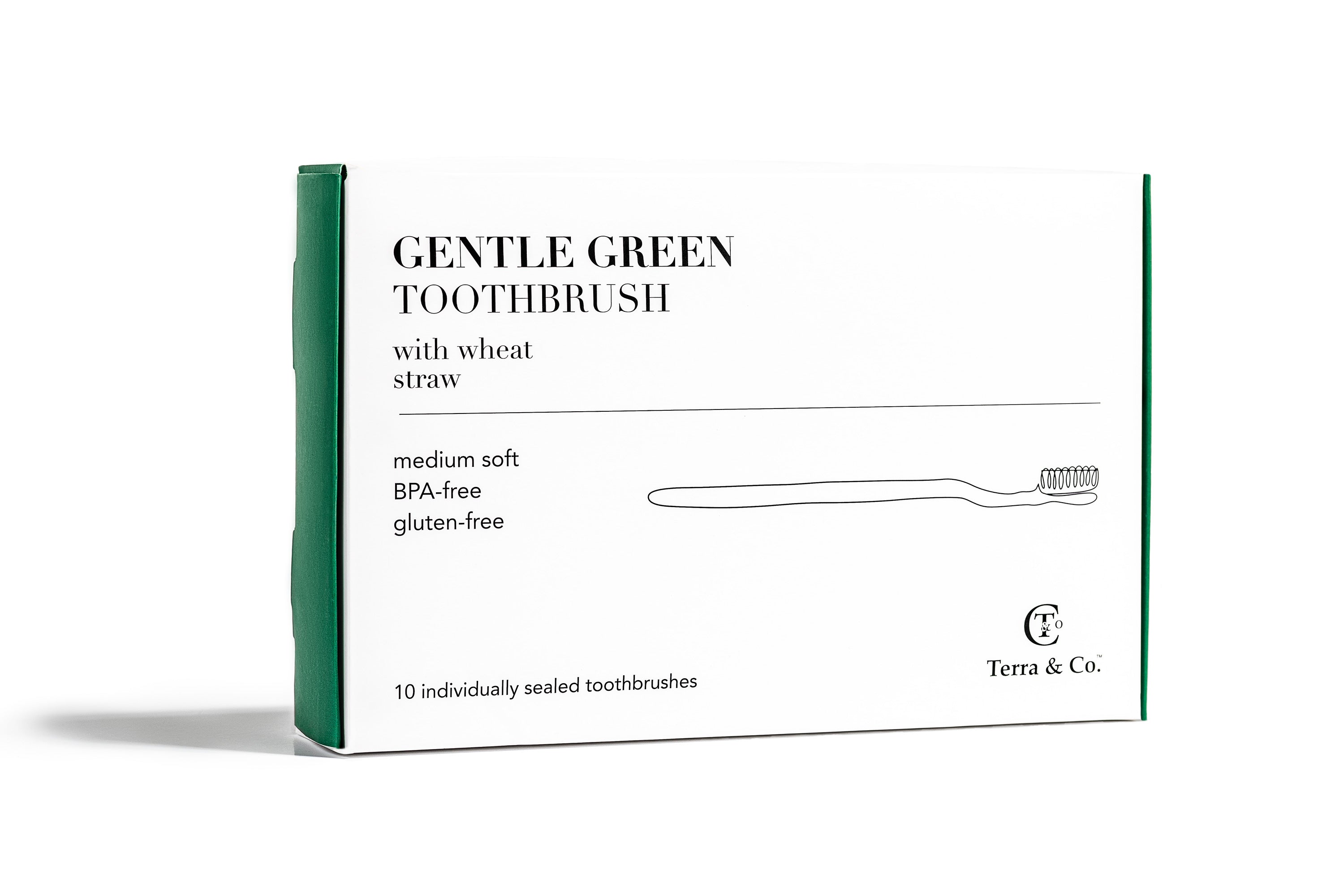Terra & Co. Gentle Green Toothbrush Family Pack (10 Count) – Eco-Friendly Wheat Straw Toothbrushes for Sensitive Teeth | BPA-Free, Travel-Friendly, Plastic-Free