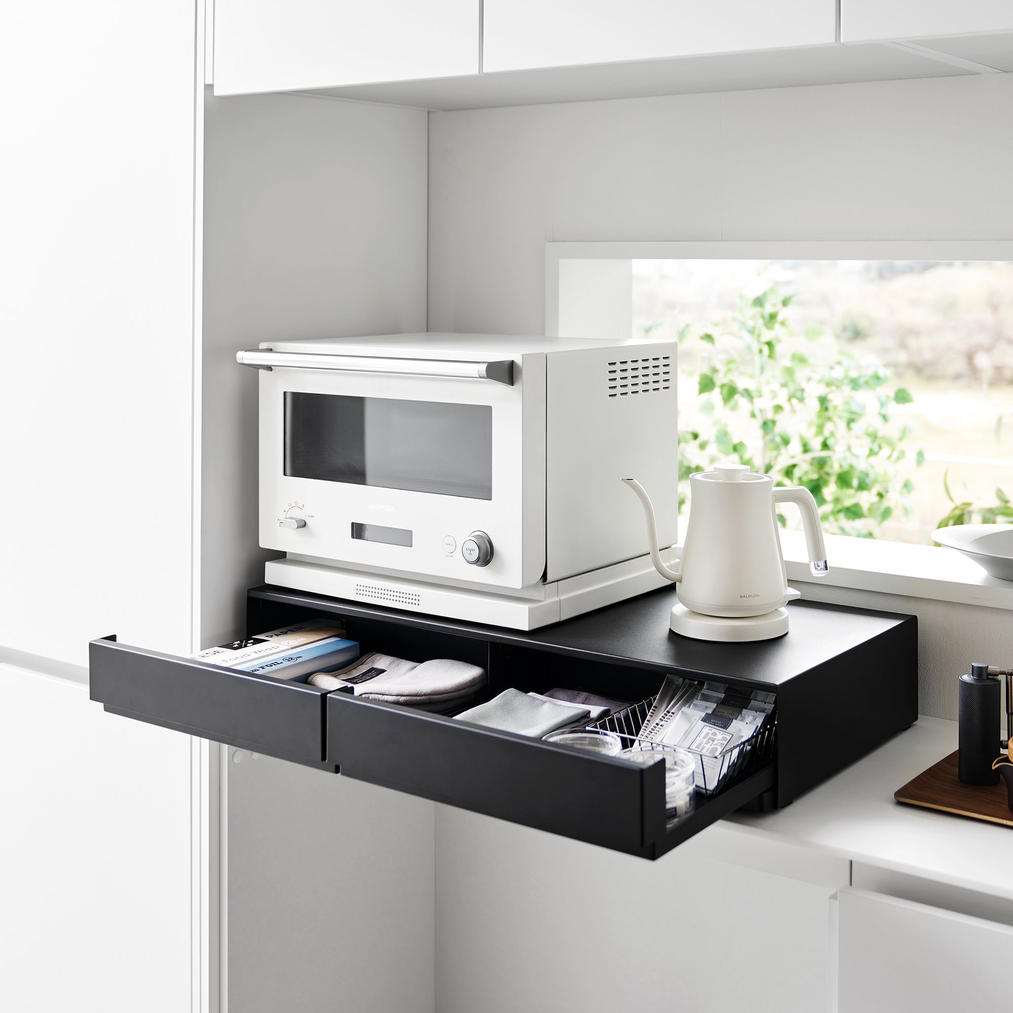 Yamazaki Home Countertop Drawer with Pull-Out Shelf - Wide - Steel