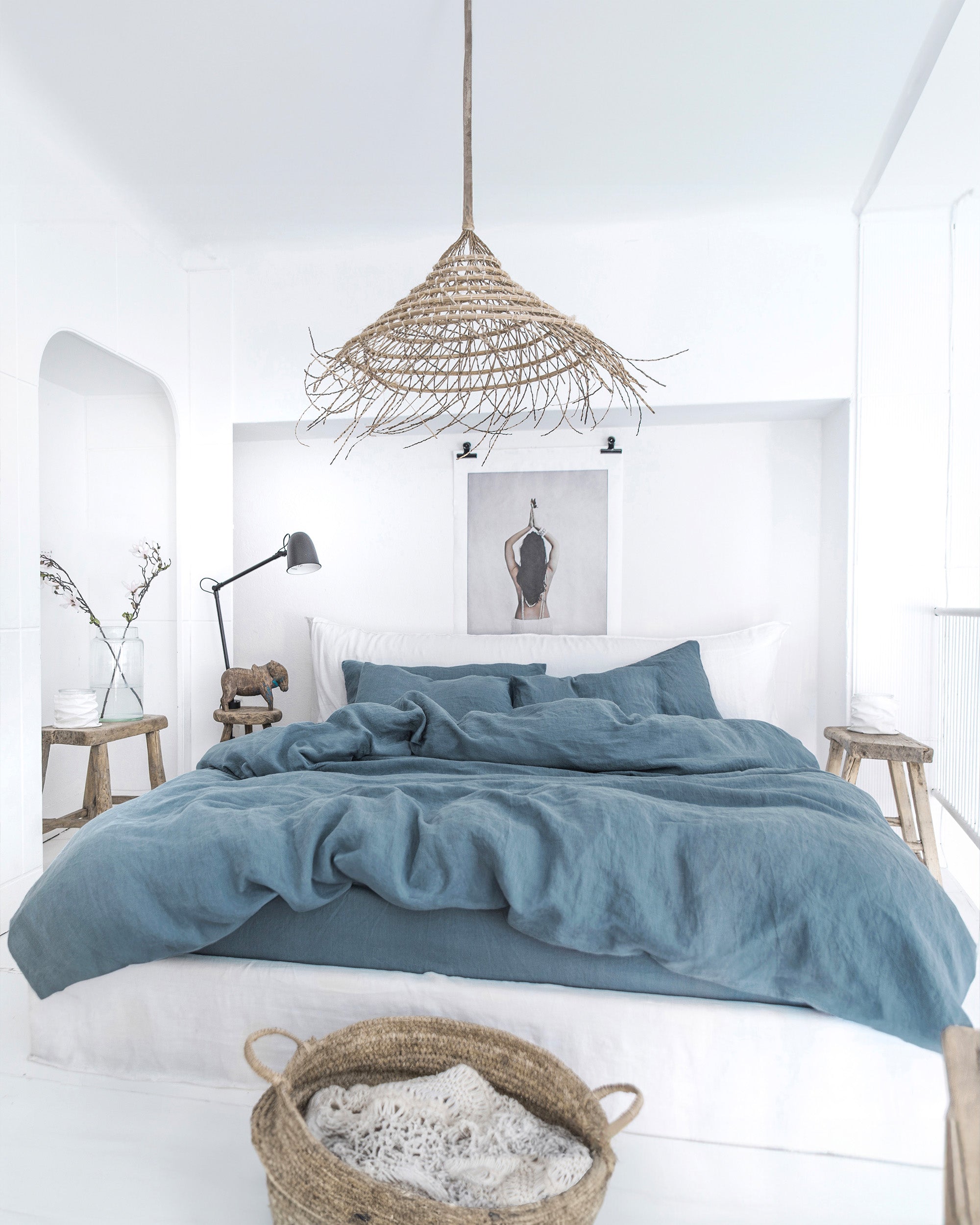 MagicLinen Gray Blue Linen Sheet Set (4 Pcs)