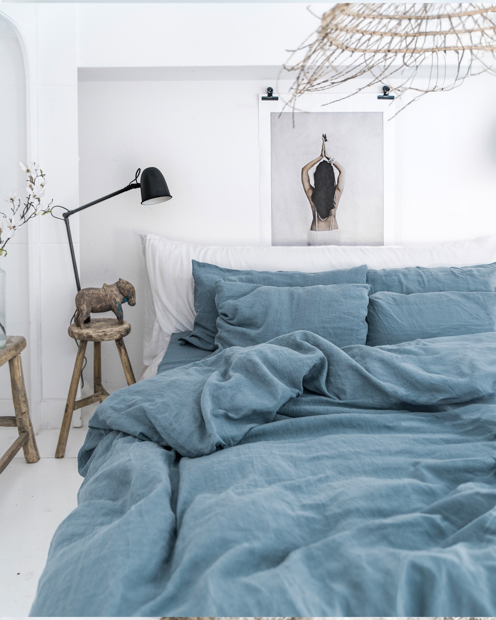 MagicLinen Gray Blue Linen Sheet Set (4 Pcs)