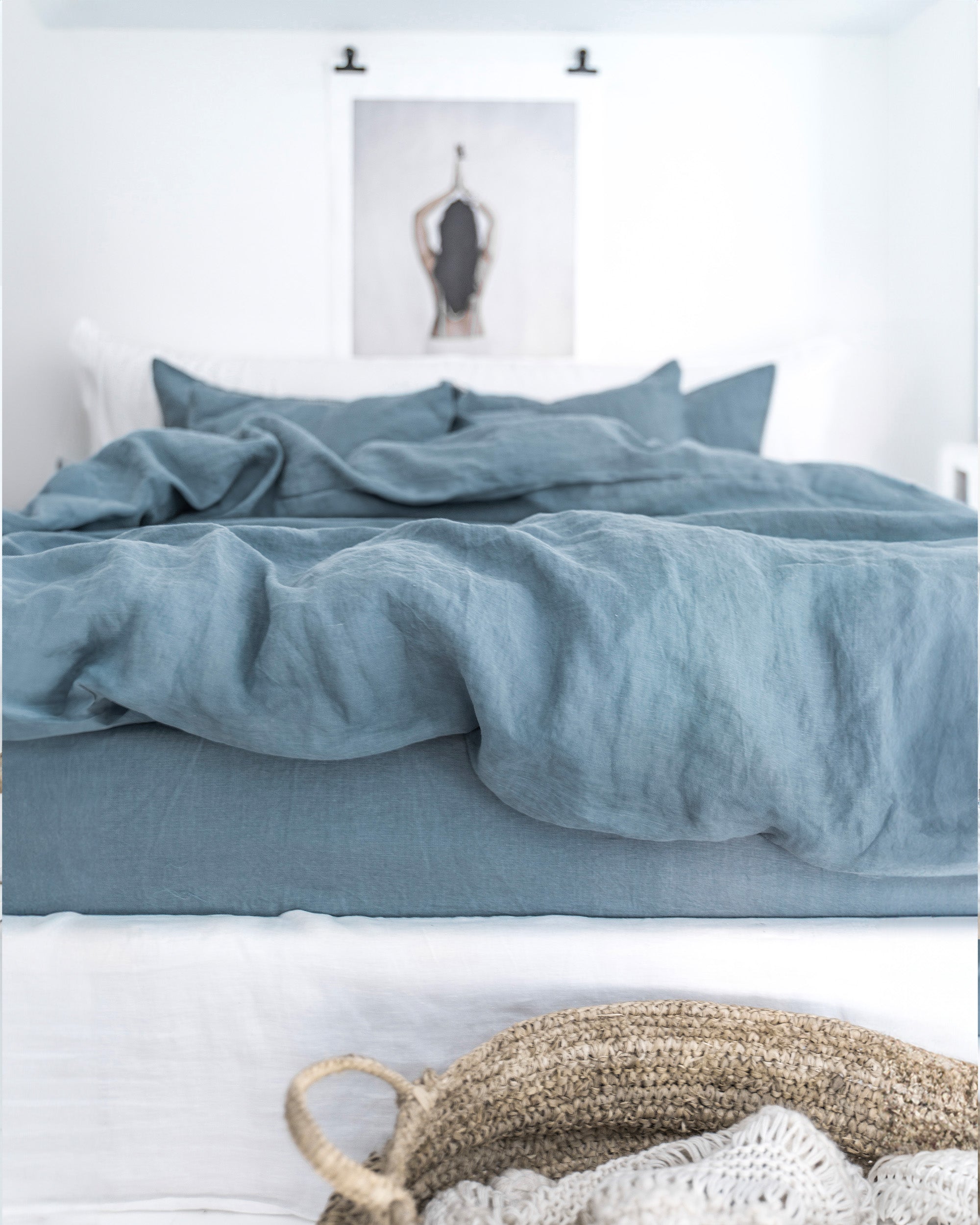MagicLinen Gray Blue Linen Sheet Set (4 Pcs)