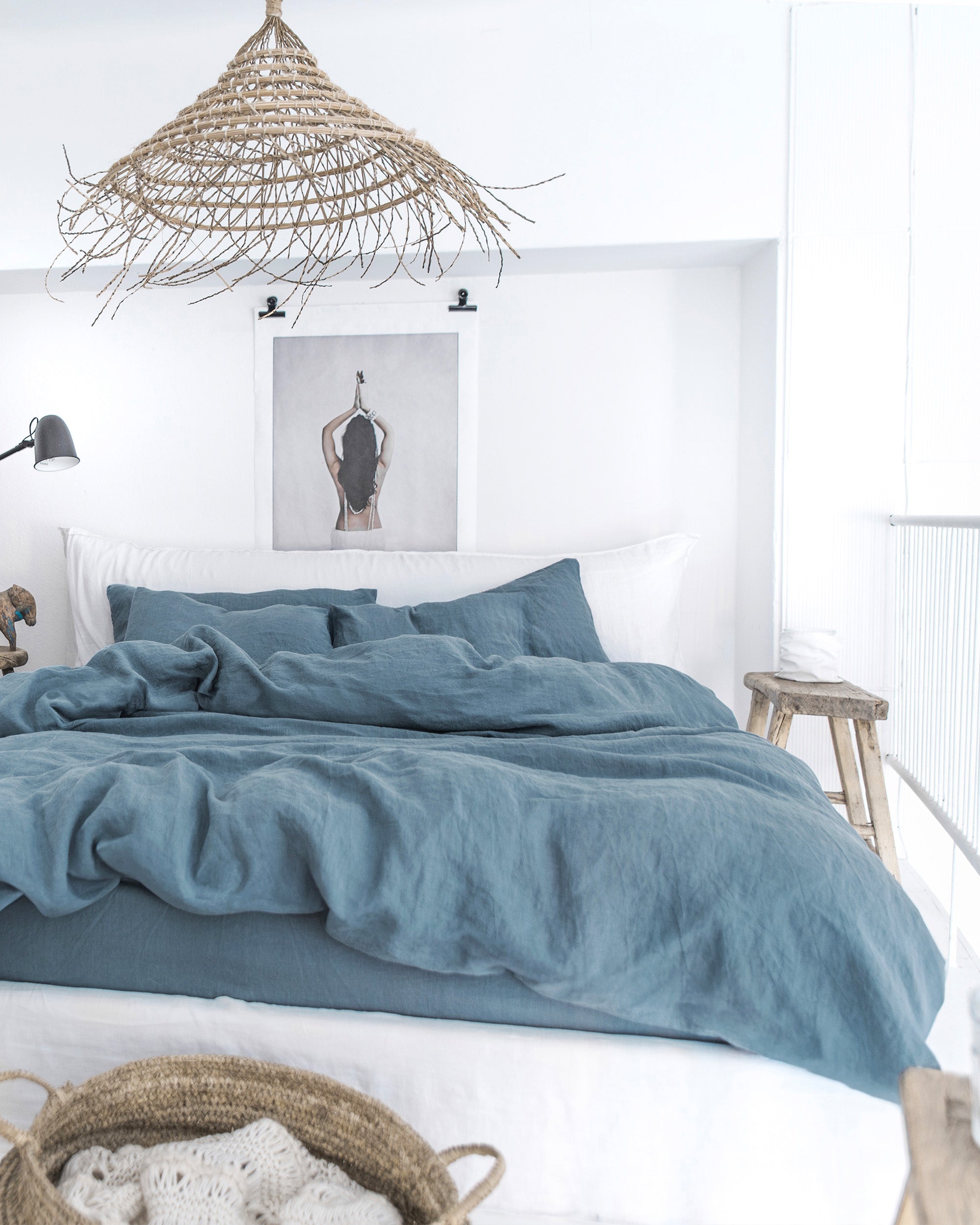 MagicLinen Gray Blue Linen Sheet Set (4 Pcs)