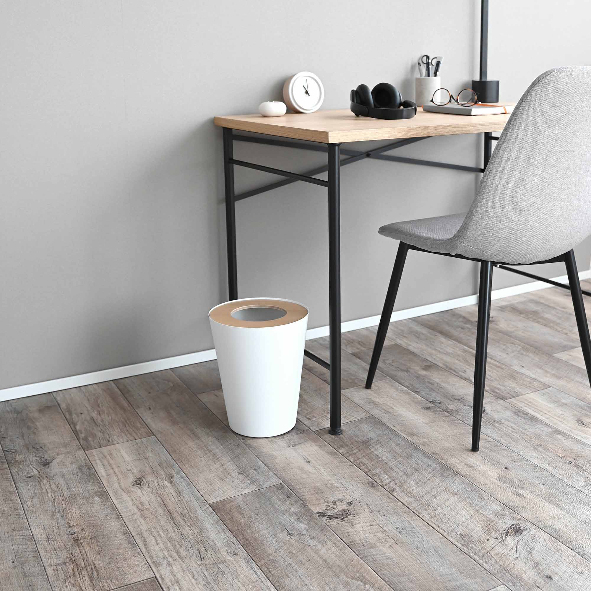 Yamazaki Home Trash Can - Round - Steel + Wood