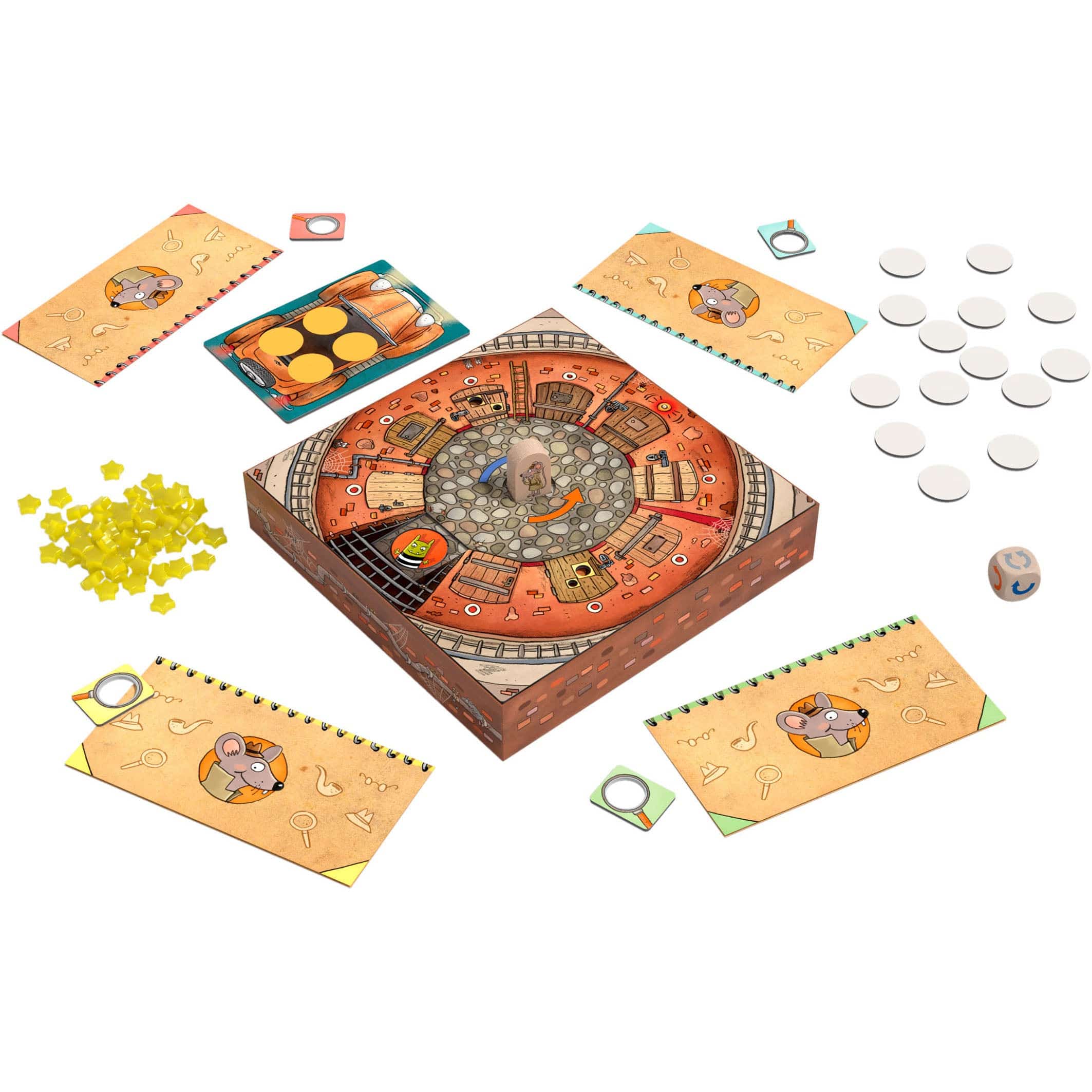 Board game with components on a white background