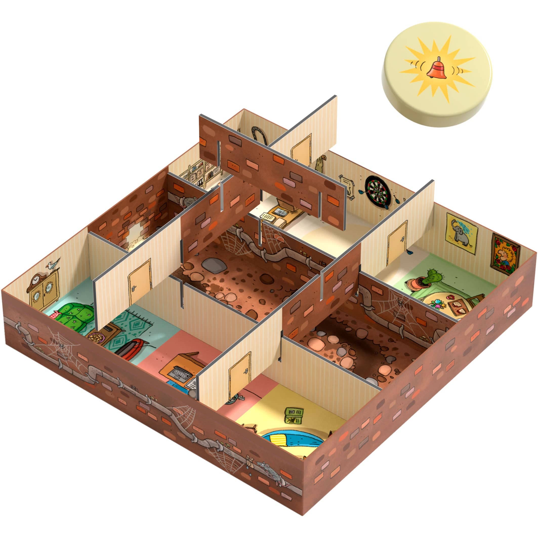 Isometric floor plan of a house with rooms and furniture.