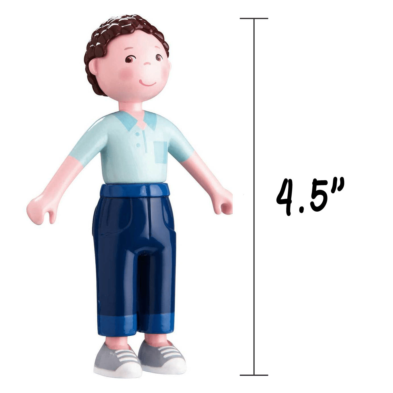 Toy figure with a measurement label indicating its height on a white background