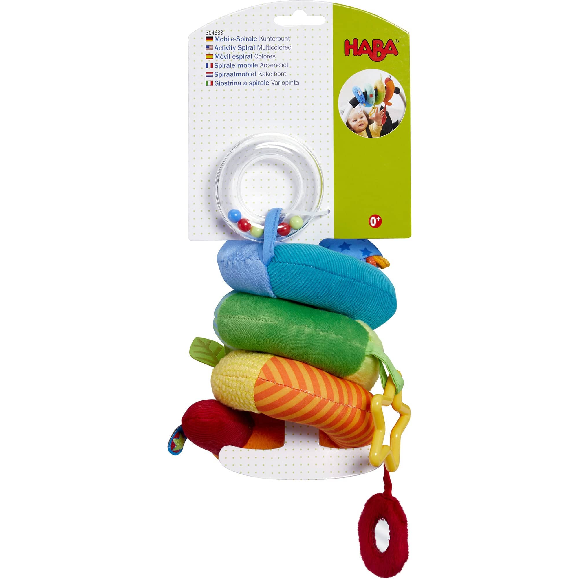 Colorful baby toy with HABA branding on a white background