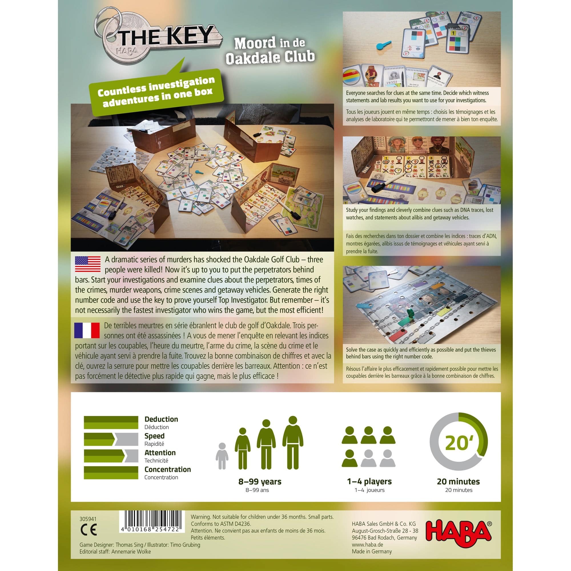 HABA game box with game components and player information