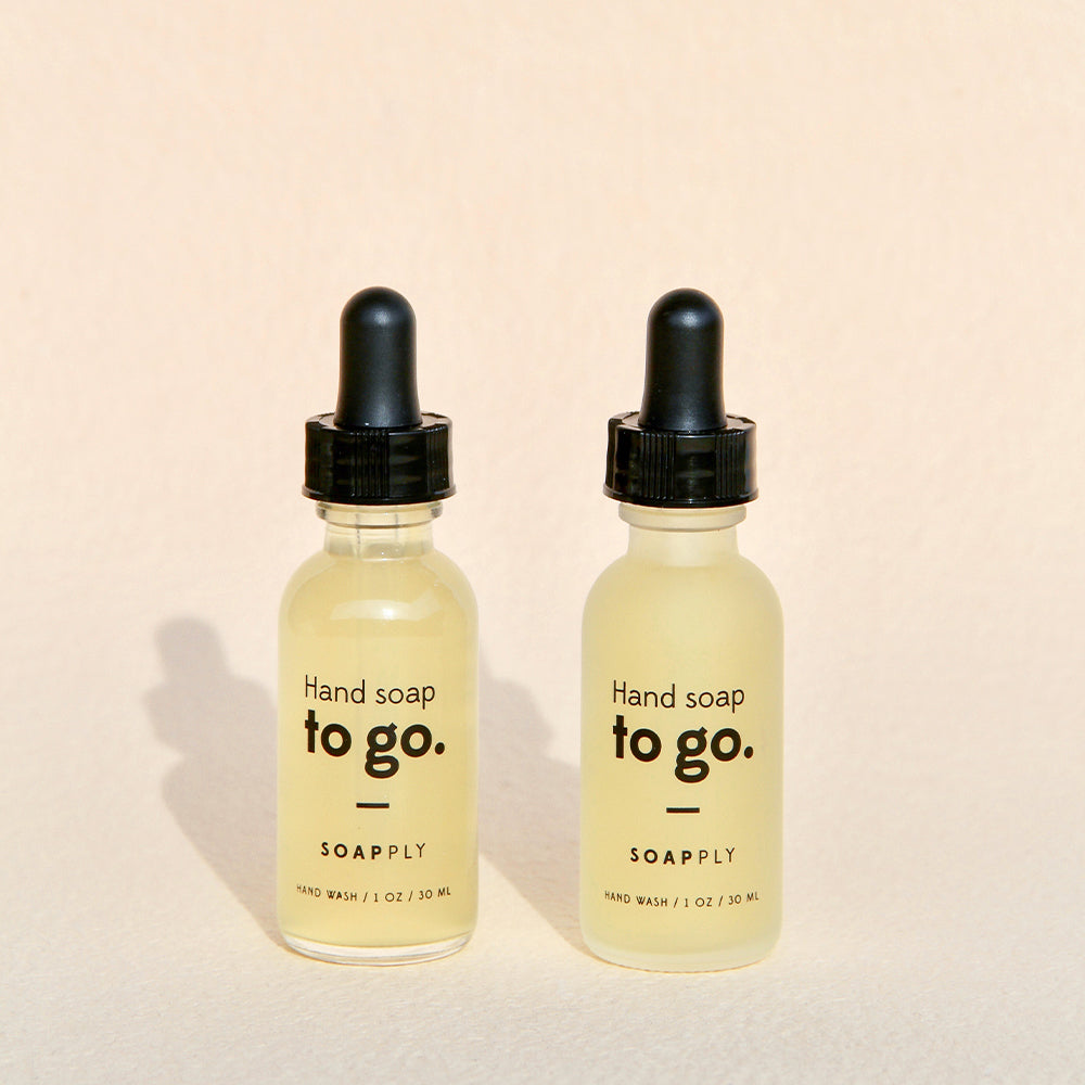 Soapply Hand Soap To Go clear and frosted glass bottles