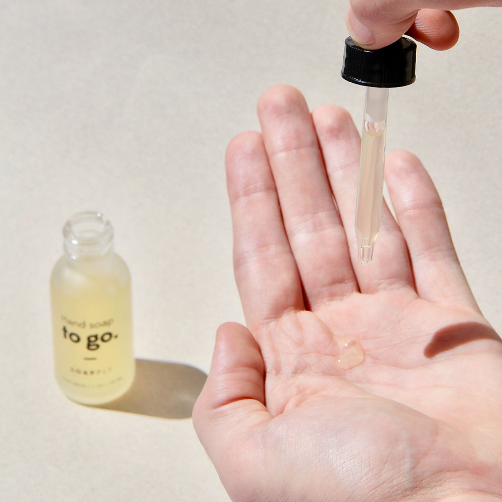 Soapply hand soap glass dropper bottle close-up