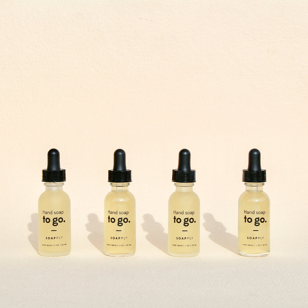 Soapply Hand Soap To Go four-pack glass bottles