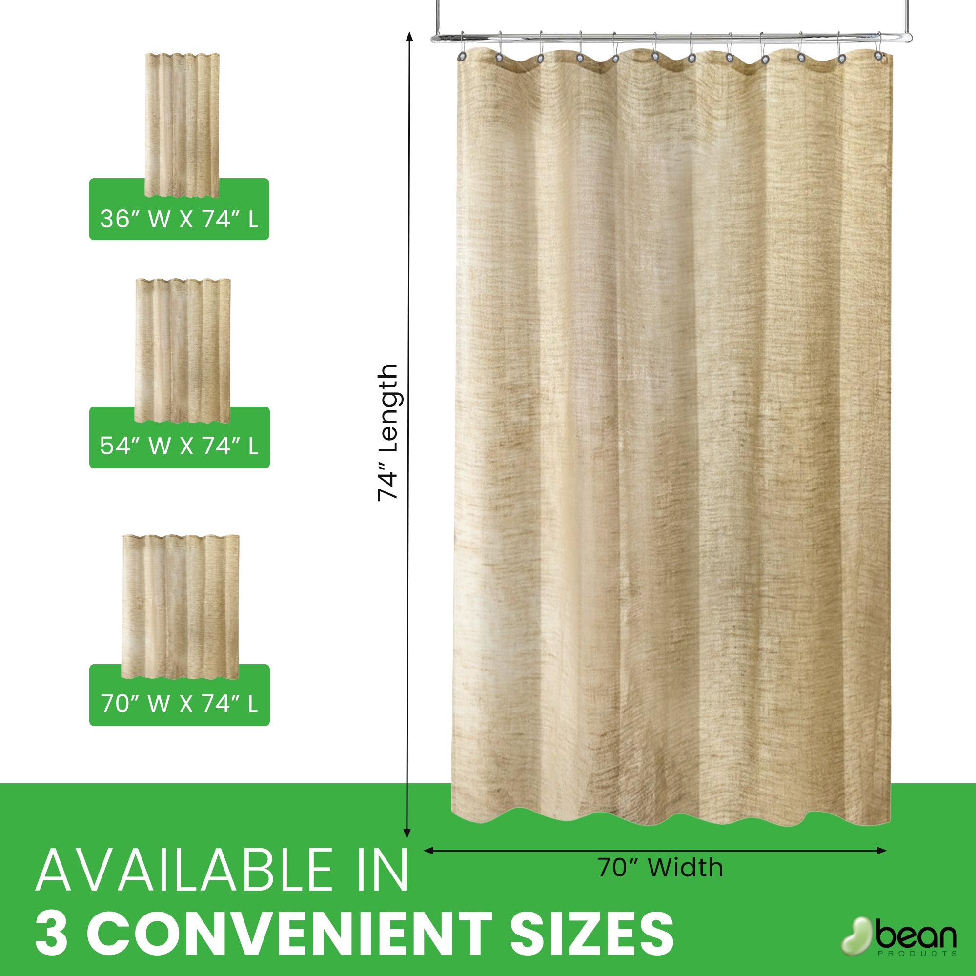 Bean Products Hemp Shower Curtain – Bath, Tub + Stall Sizes – Made in USA