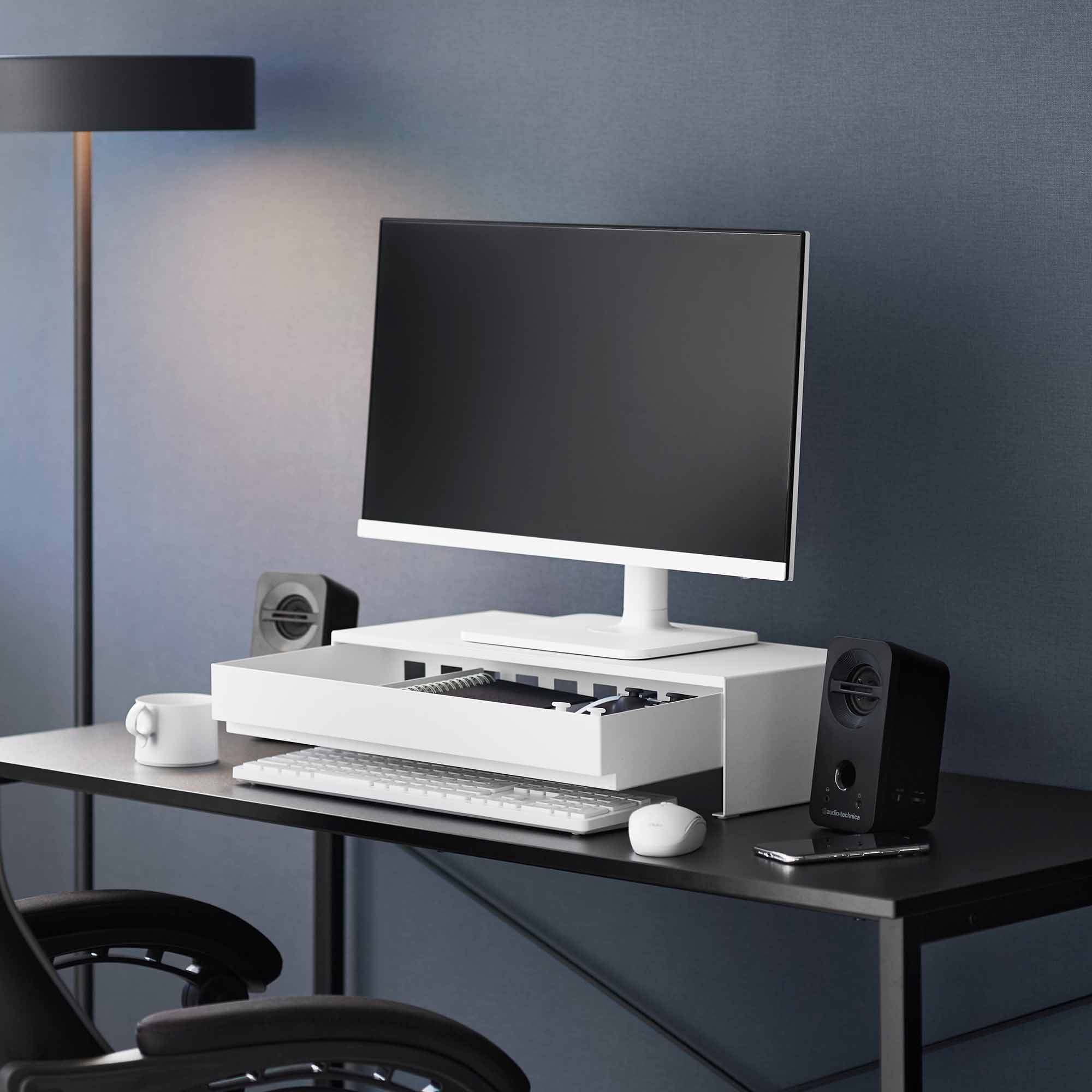 Yamazaki Home Monitor Stand With Drawer - Steel