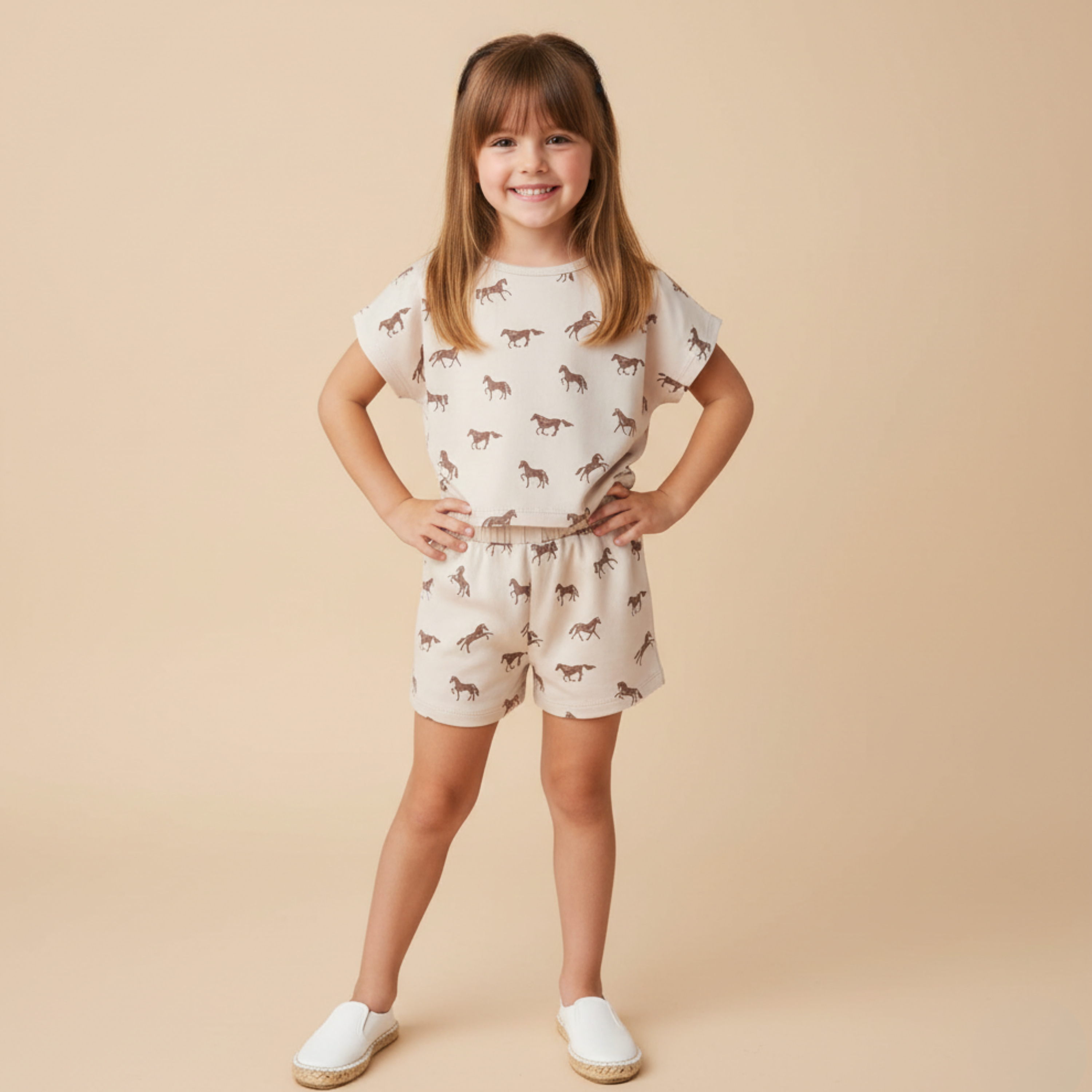 Makemake Organics - Organic Drop Shoulder Tee & Shorts Set - Horses