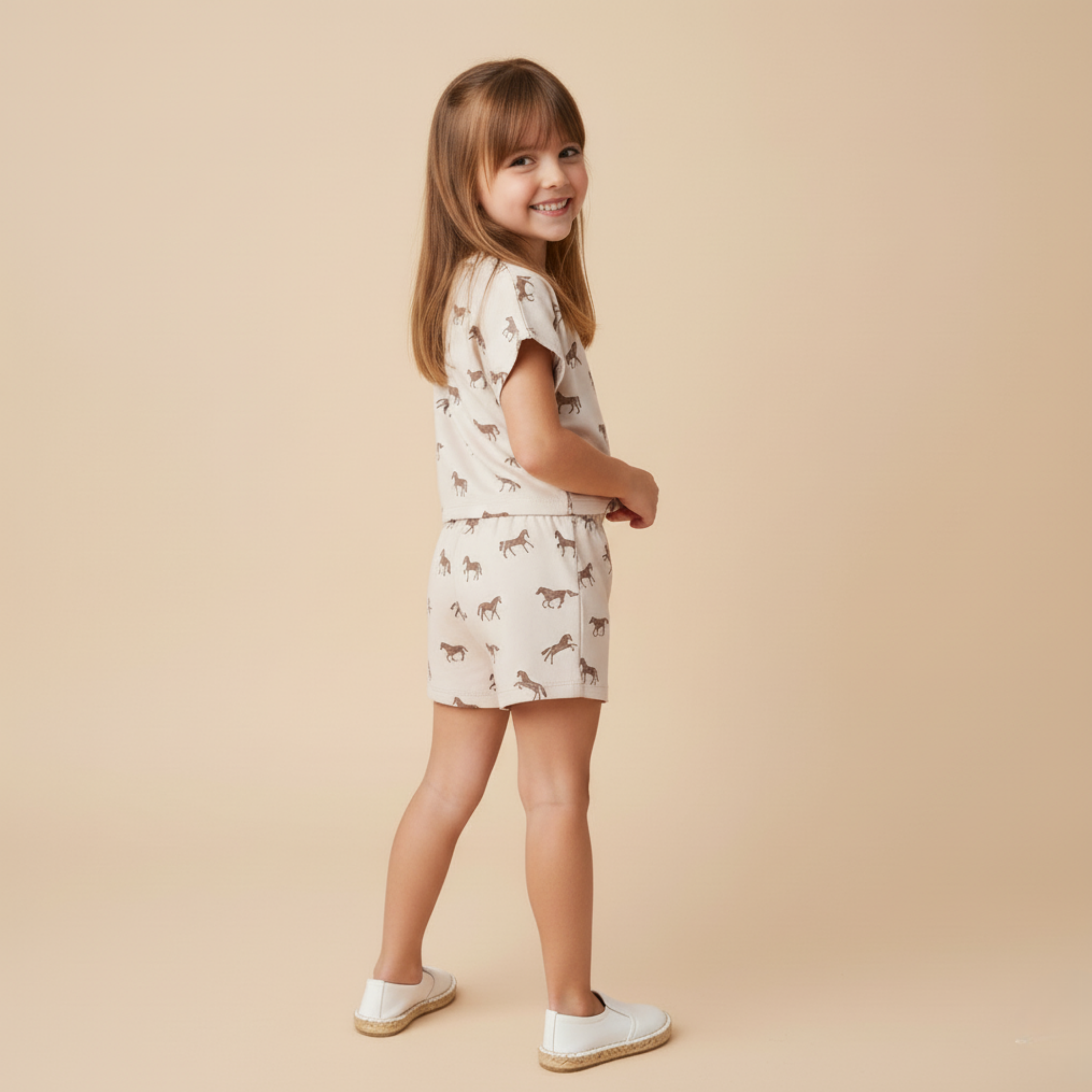 Makemake Organics - Organic Drop Shoulder Tee & Shorts Set - Horses