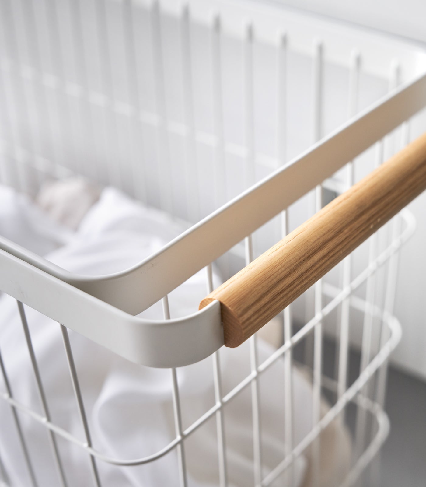 Yamazaki Home Rolling Wire Basket (15" H)  - Steel + Wood
