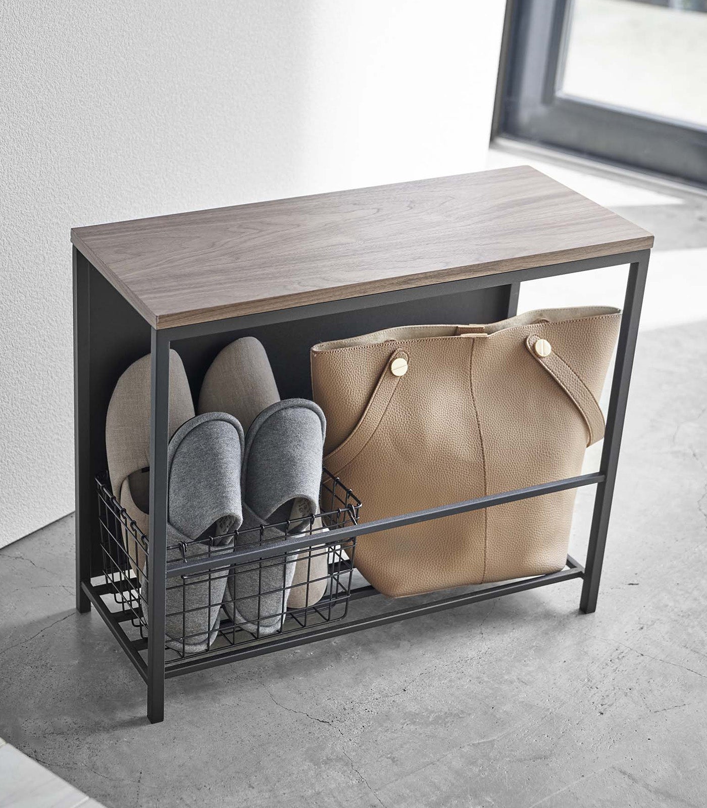 Yamazaki Home Entryway Storage Organizer & Bench (18" H)  - Steel + Wood