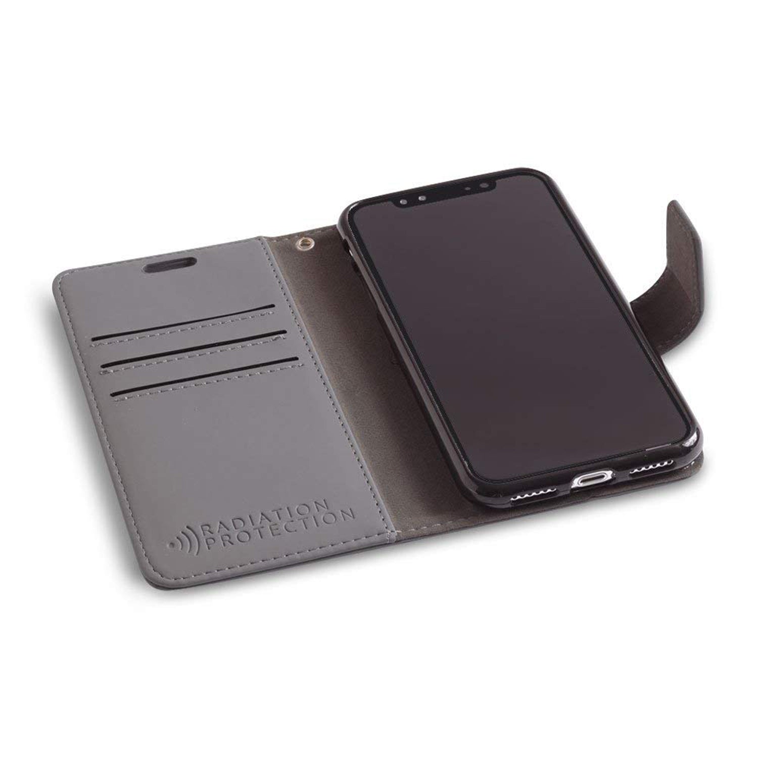 Phone case with radiation protection feature on a white background