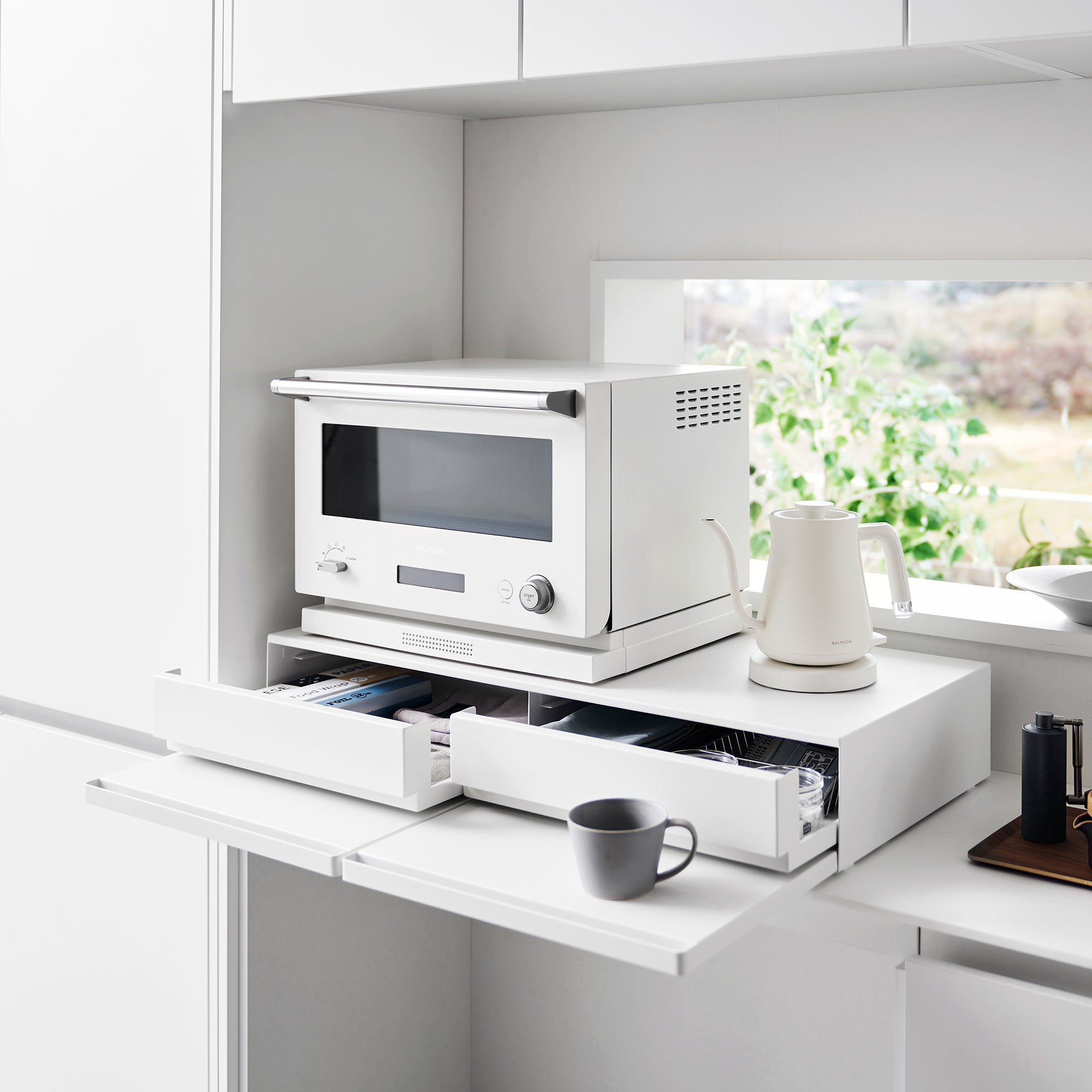 Yamazaki Home Countertop Drawer with Pull-Out Shelf - Wide - Steel