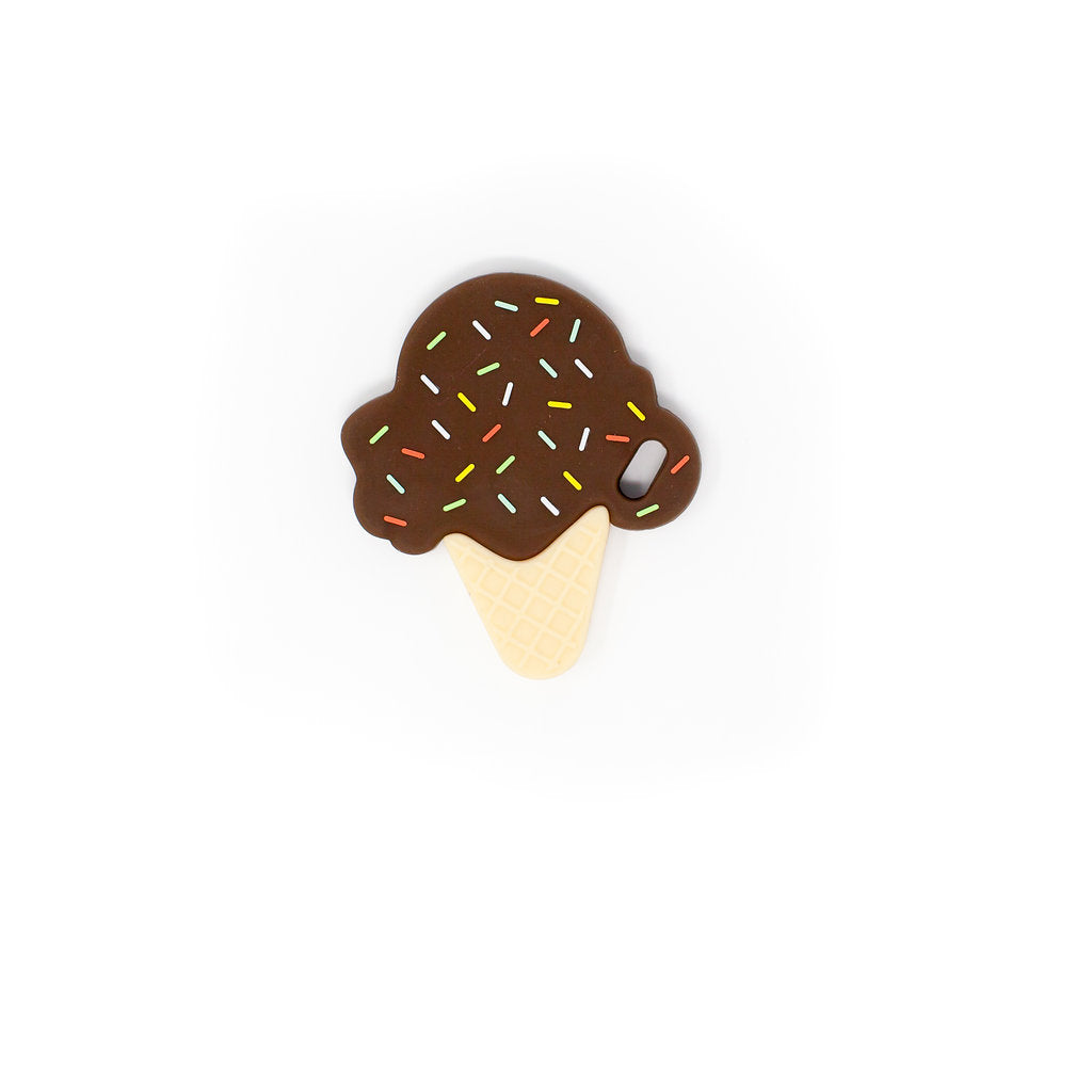 Ice cream cone with chocolate sauce and sprinkles on a white background