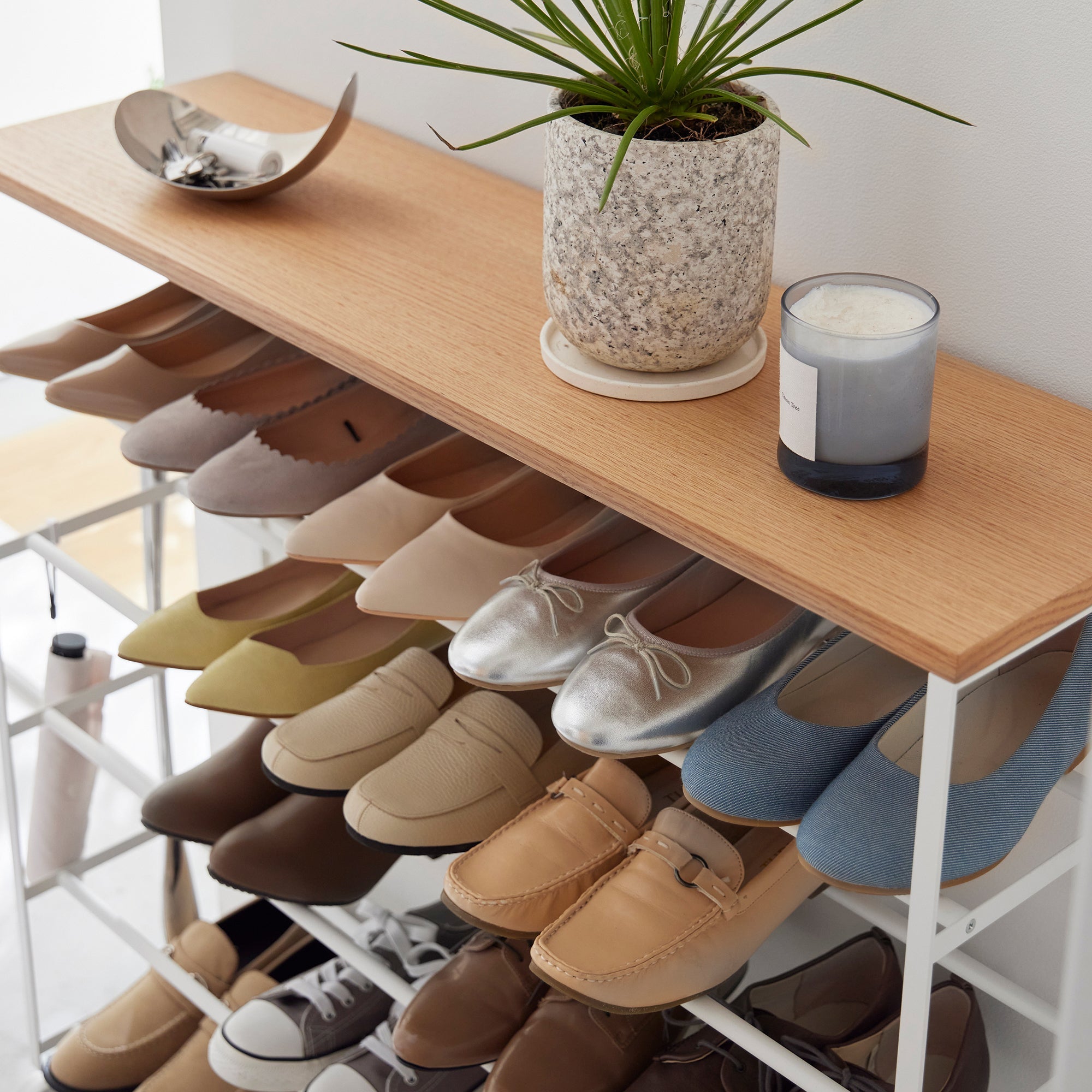 Yamazaki Home Rolling Five-Tier Shoe Rack (34.25" H)  - Steel + Wood