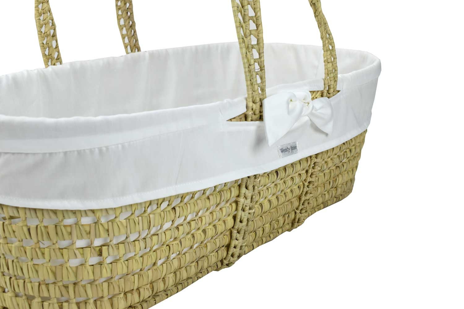 Woven basket with white lining on a white background
