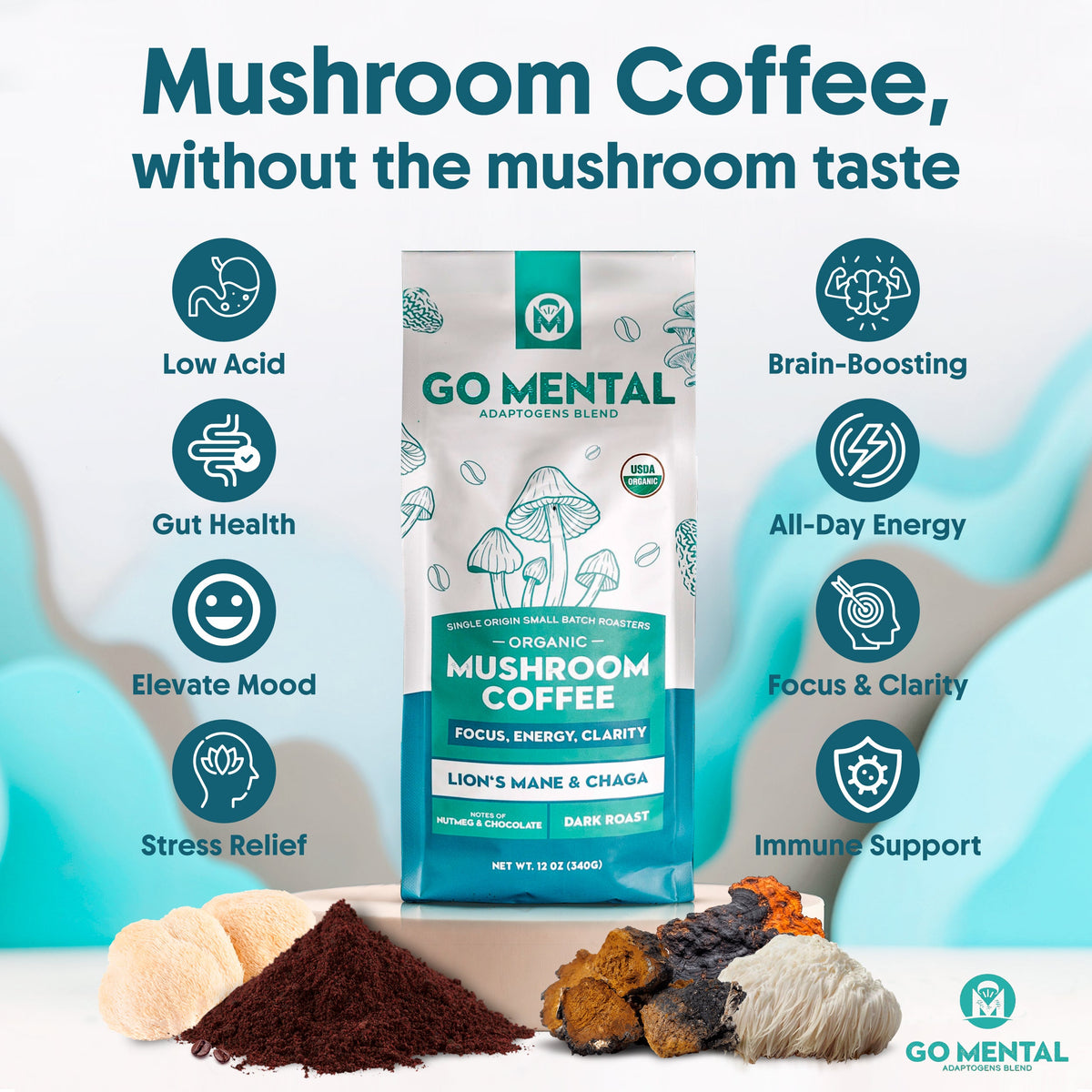 Organic Lion's Mane and Chaga dark roast coffee — product image 3