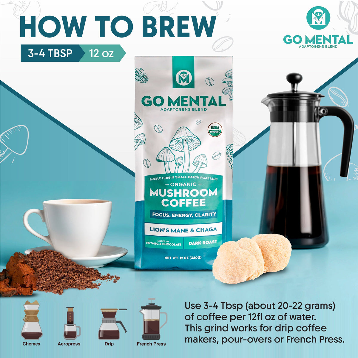 Organic Lion's Mane and Chaga dark roast coffee — product image 5