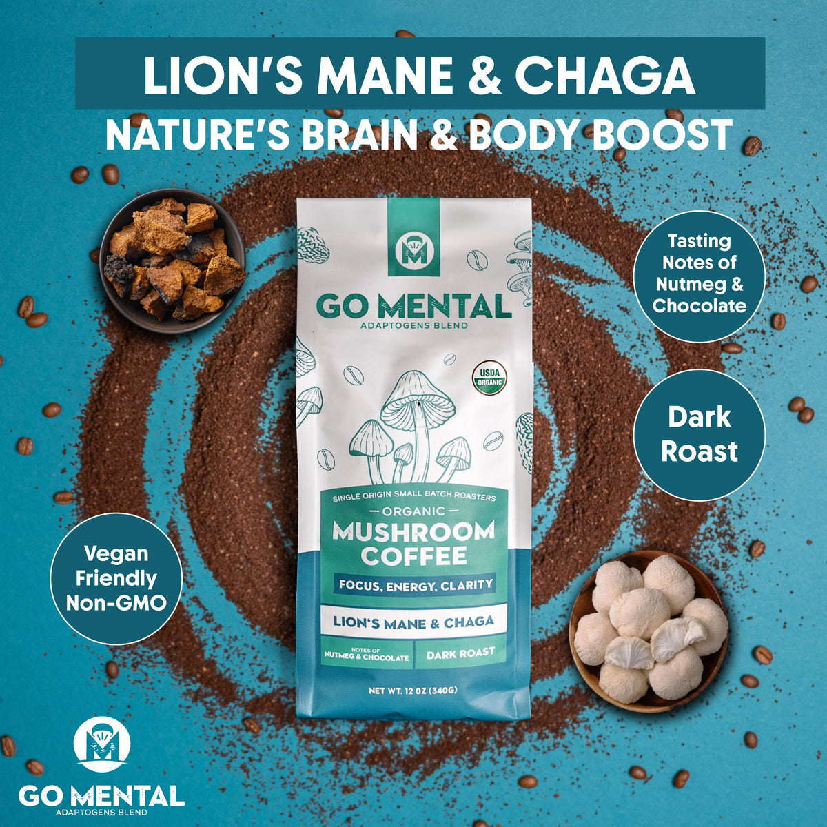 Organic Lion's Mane and Chaga dark roast coffee — product image 4