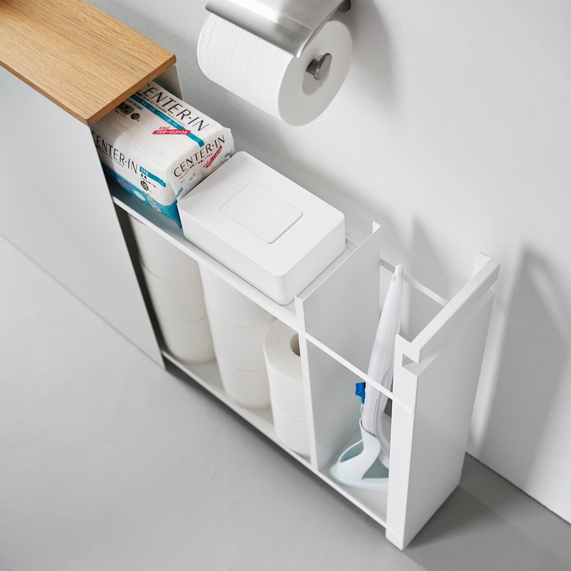 Yamazaki Home Pull-Out Bathroom Storage Cabinet - Steel + Wood