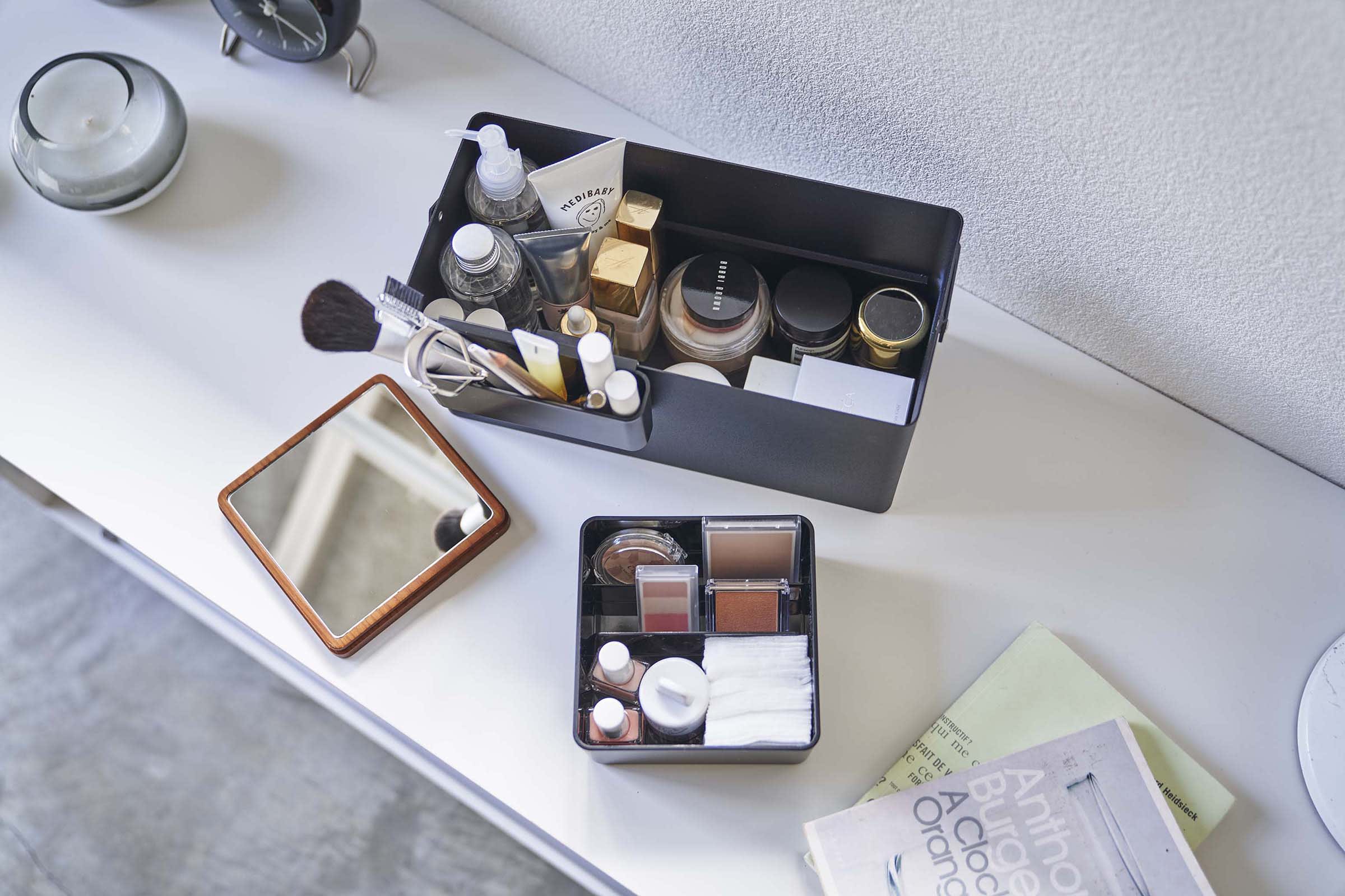 Yamazaki Home Makeup Organizer with Mirror - Steel + Wood
