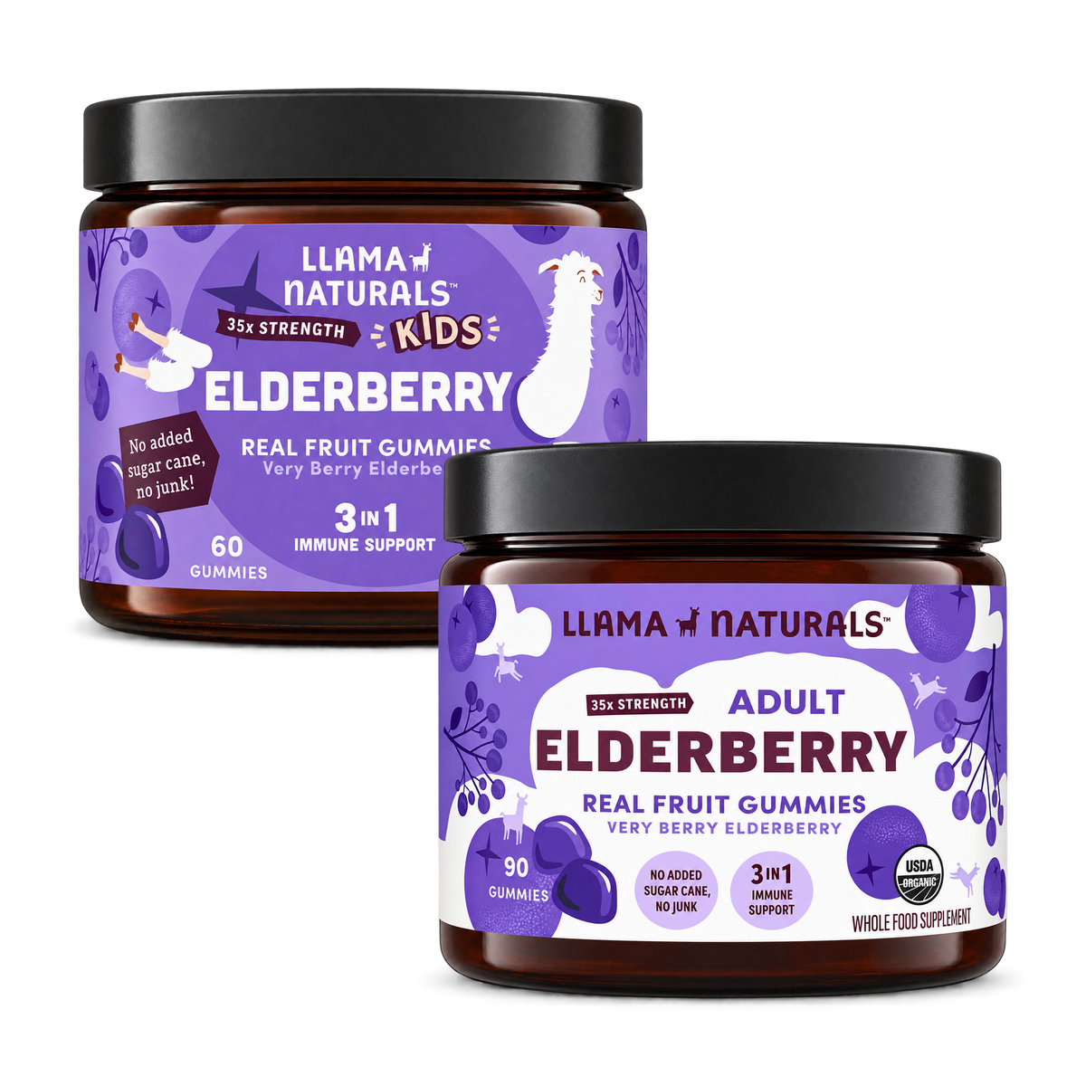 Llama Naturals Family Immune Support Bundle - Kids + Adult Elderberry Gummies