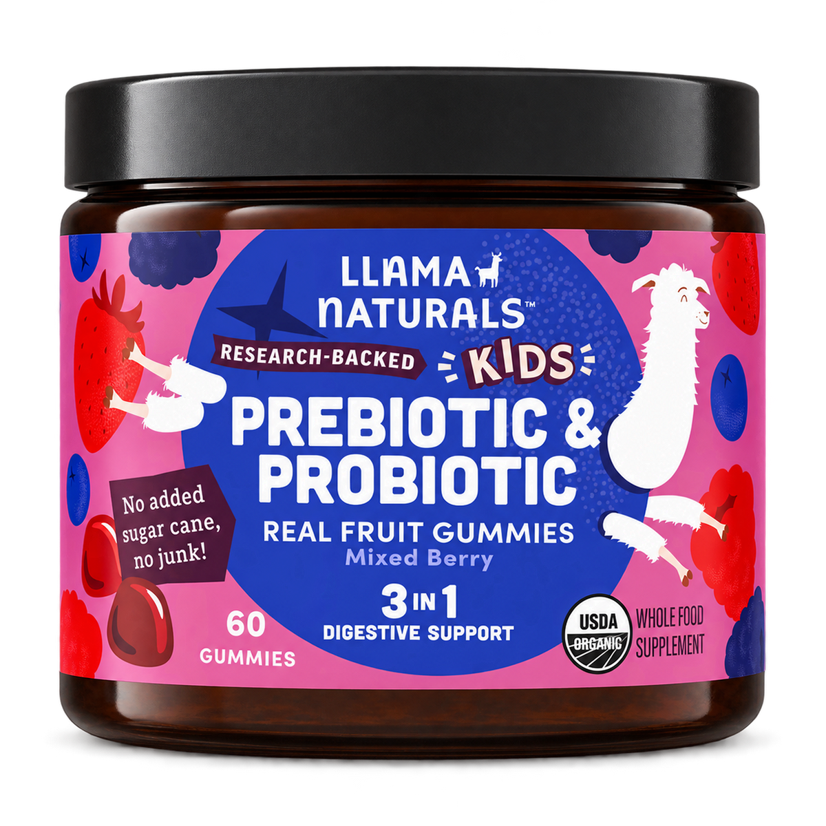 Llama Naturals Organic Kids Pre & Probiotic Gummies - Mixed Berry