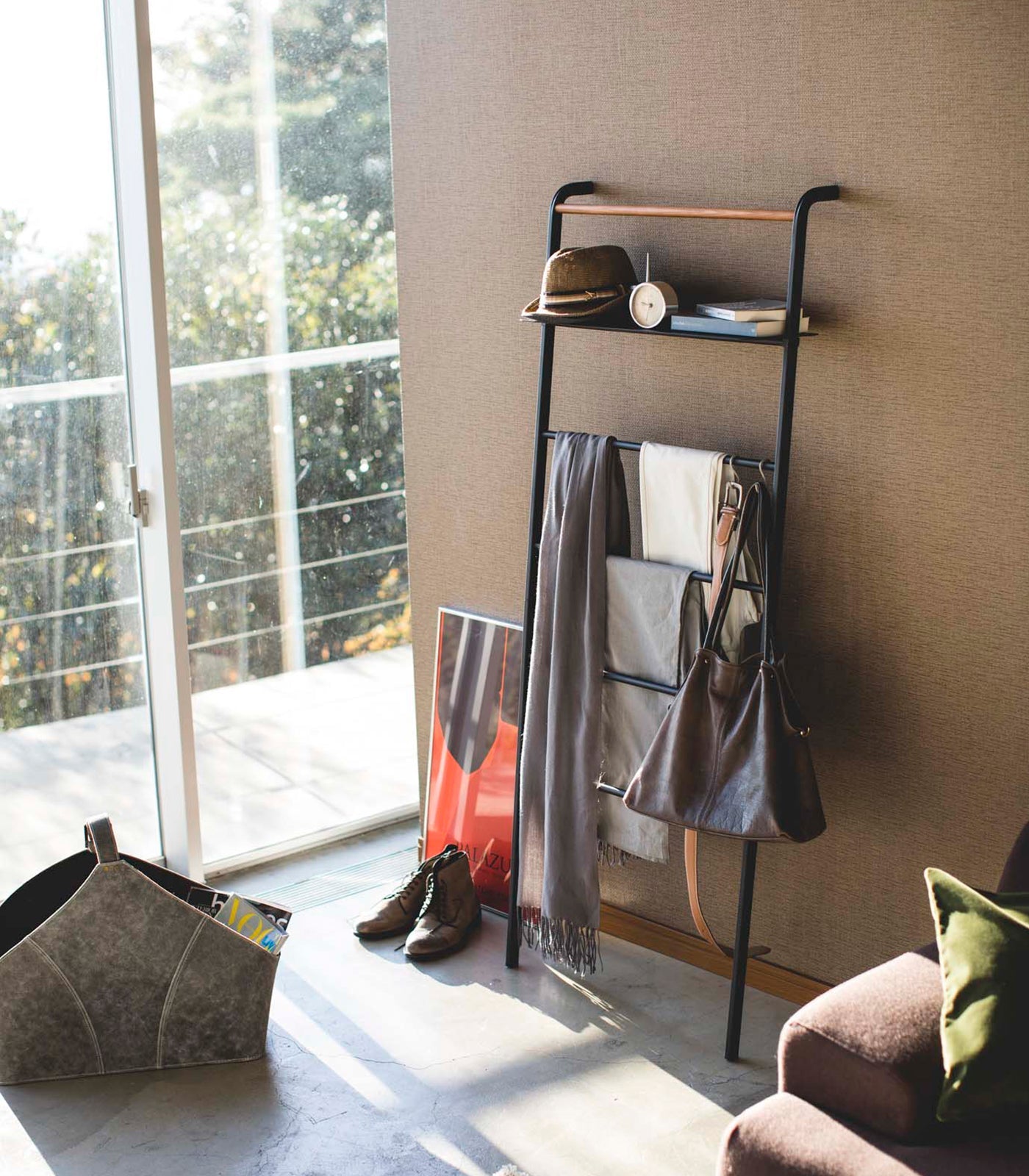 Yamazaki Home Leaning Storage Ladder With Shelf (63" H)  - Steel