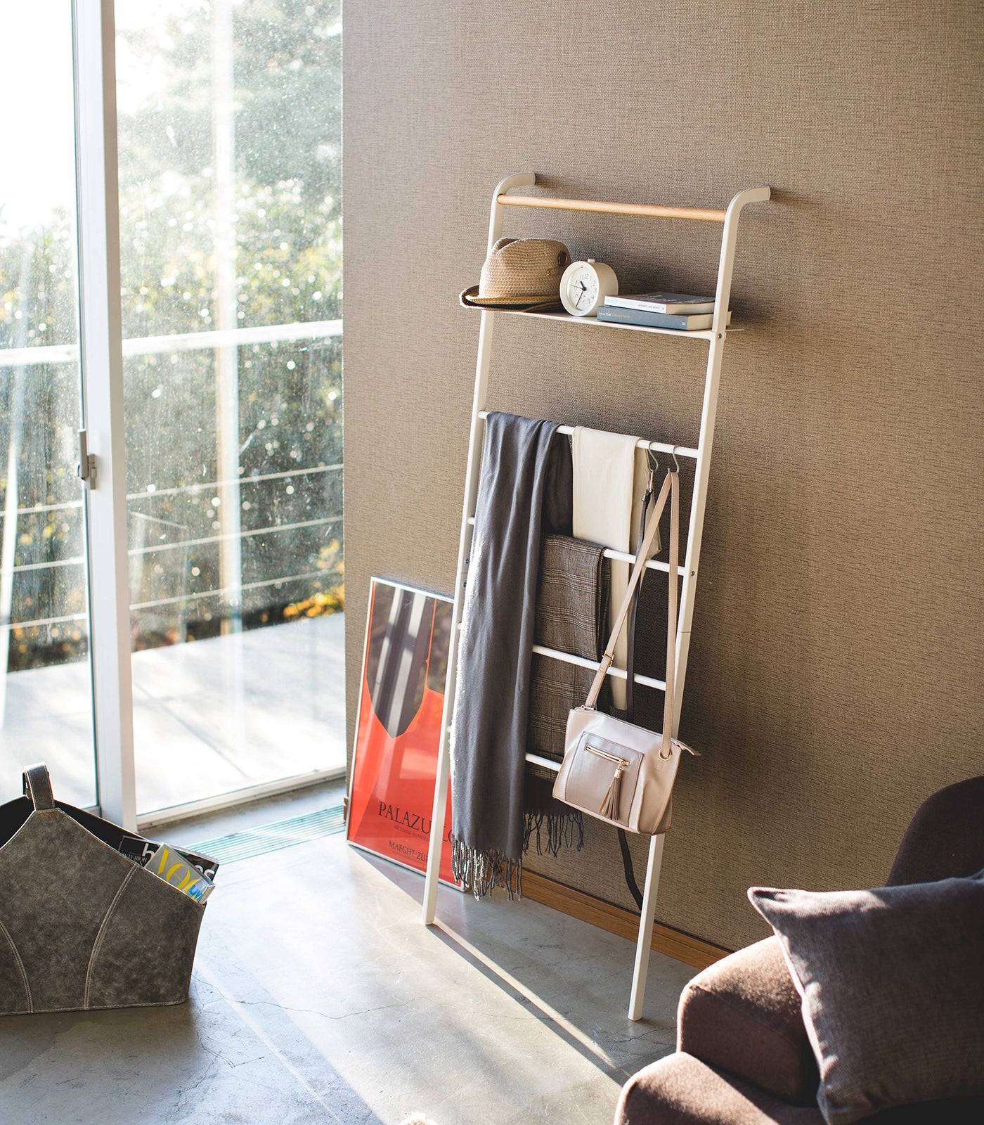Yamazaki Home Leaning Storage Ladder With Shelf (63" H)  - Steel