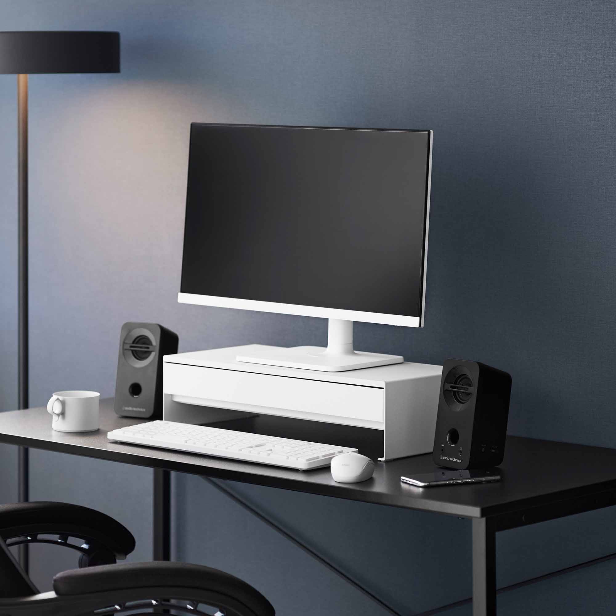 Yamazaki Home Monitor Stand With Drawer - Steel