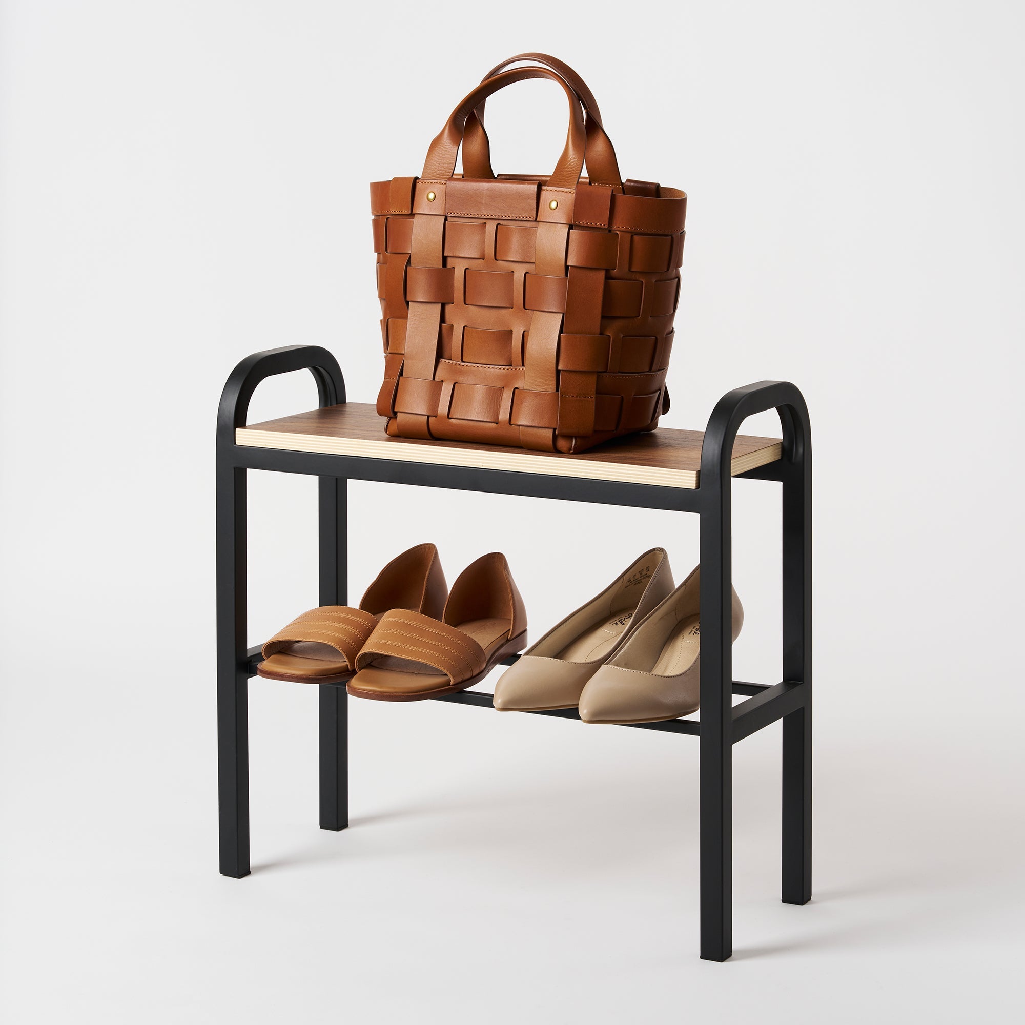 Yamazaki Home Shoe Organizer & Bench (18" H)  - Steel + Wood