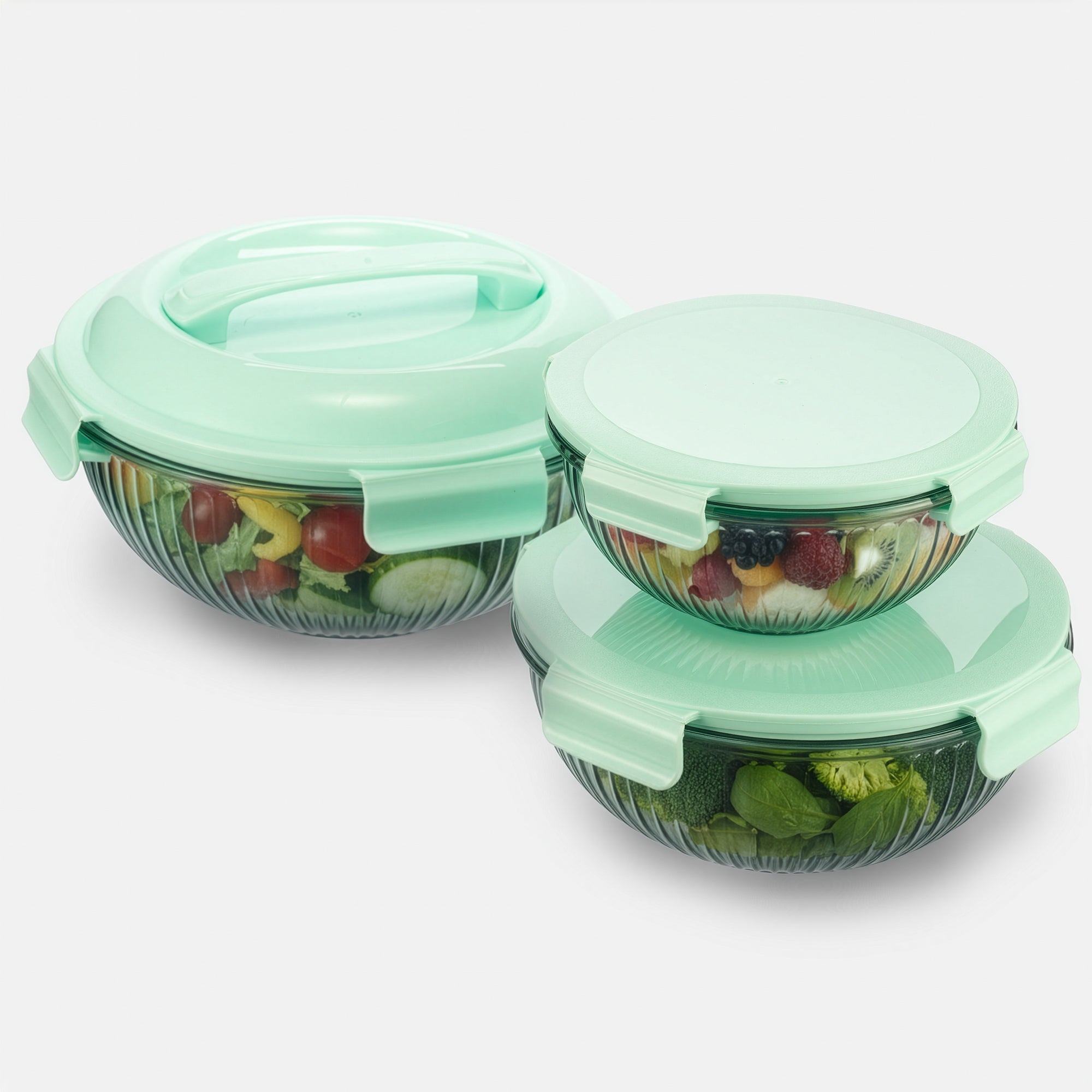 Genicook Borosilicate Glass Mixing Bowl Set- Diamond Blue (W/ Handle)