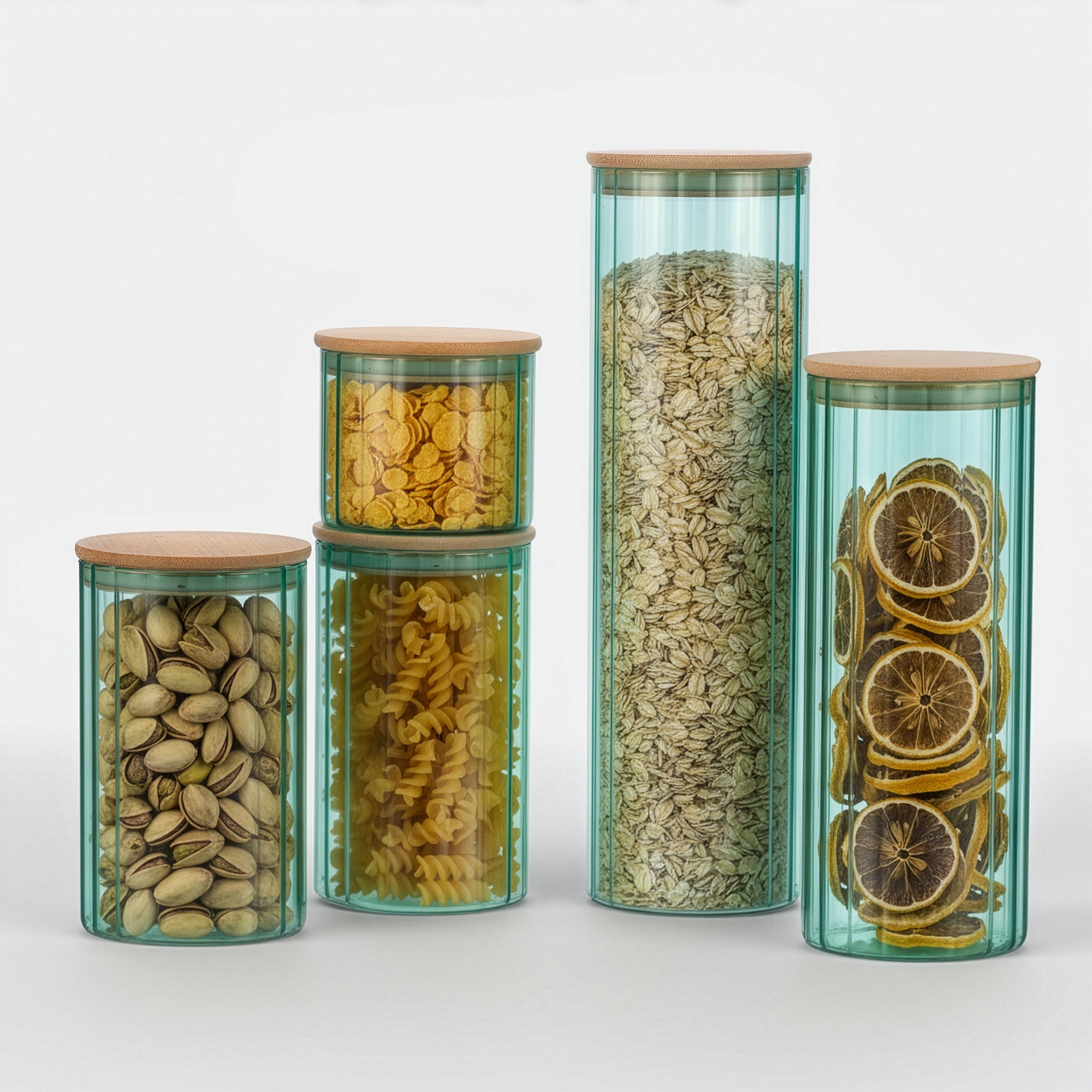 Genicook Glass Canister Set & Bamboo Lid - Diamond Blue