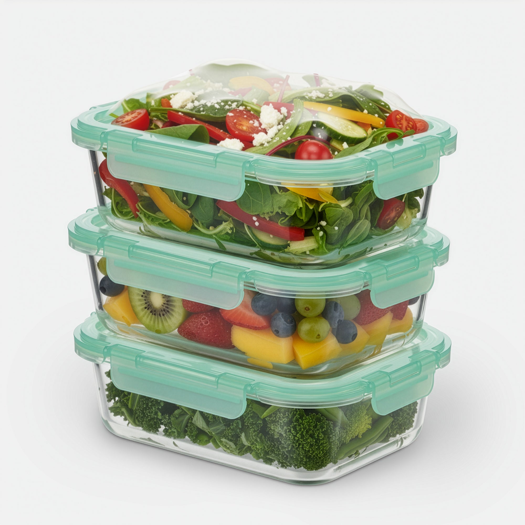 Genicook Glass Containers with Flexible Silicone Lids - Set of 3
