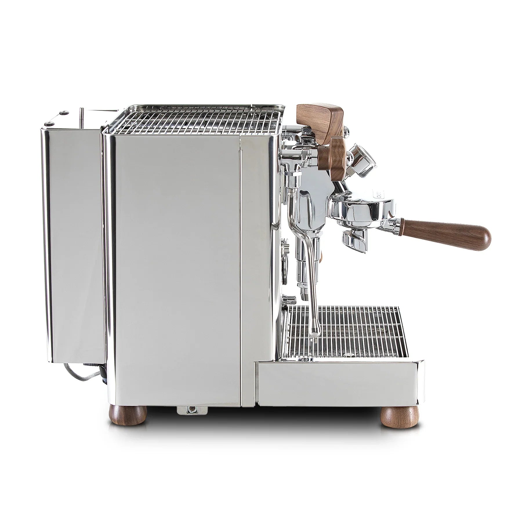 Espresso machine with wooden handles on a white background
