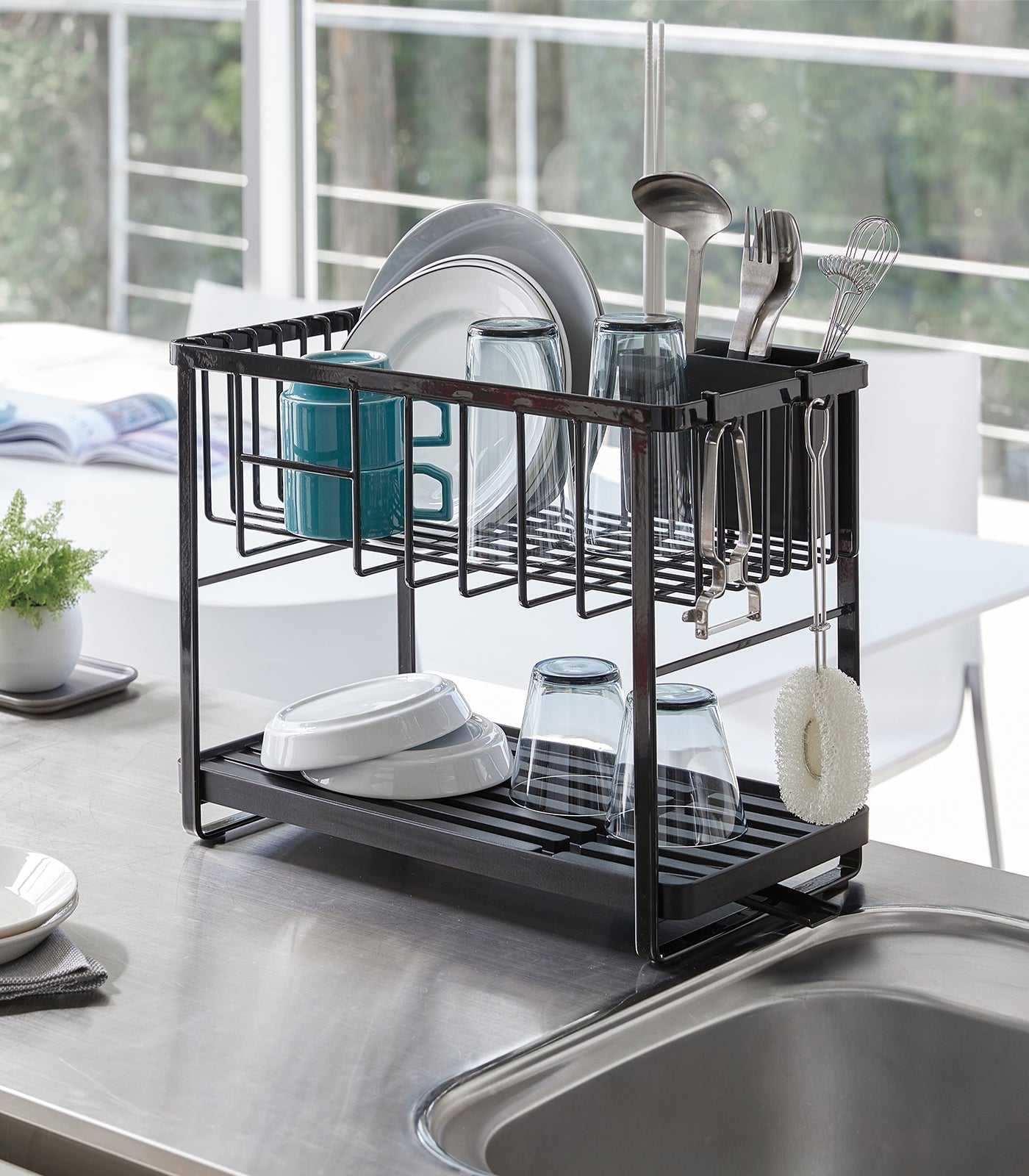 Yamazaki Home Two-Tier Wire Dish Rack - Steel