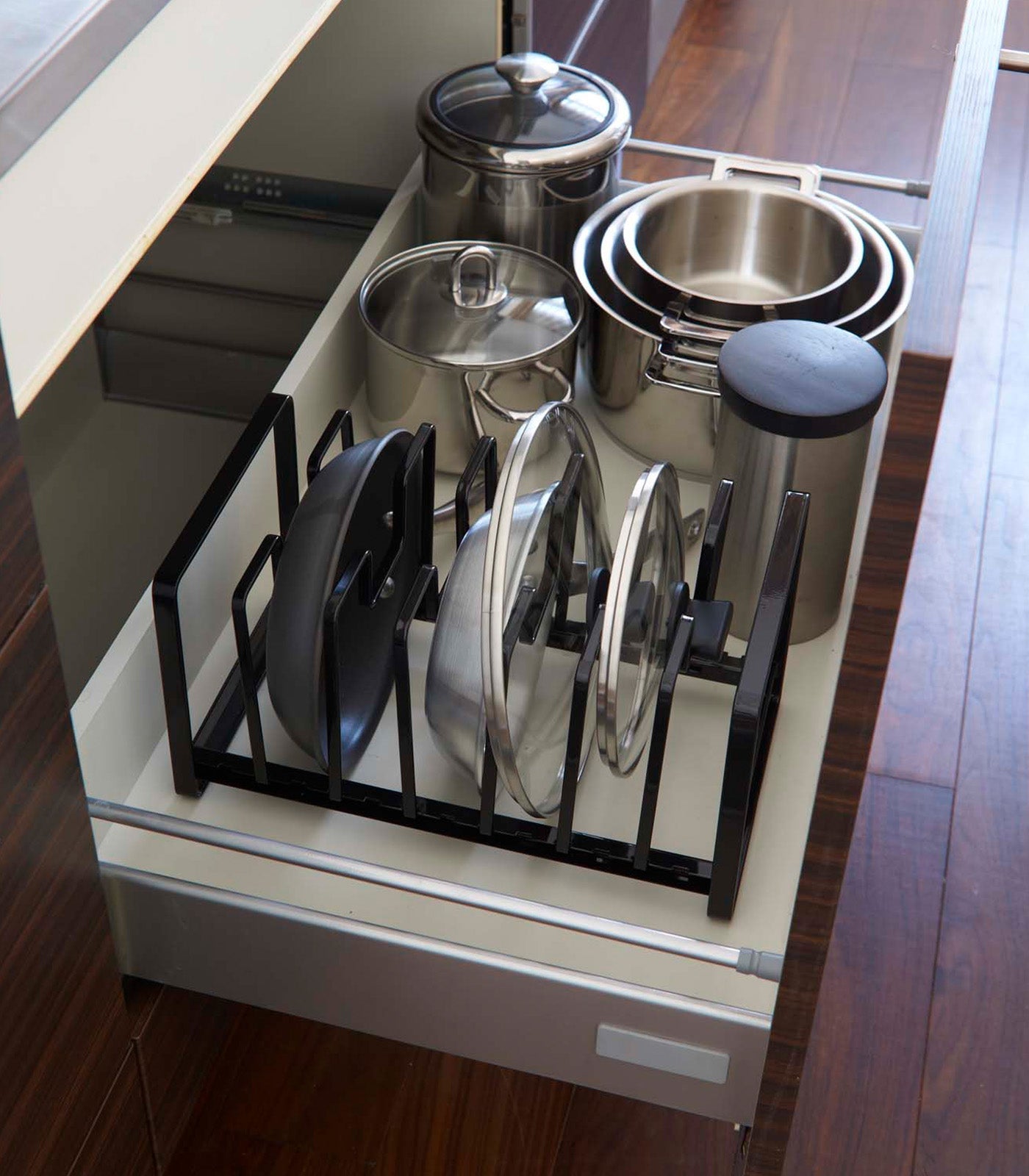 Yamazaki Home Adjustable Pot Lid and Frying Pan Organizer - Steel