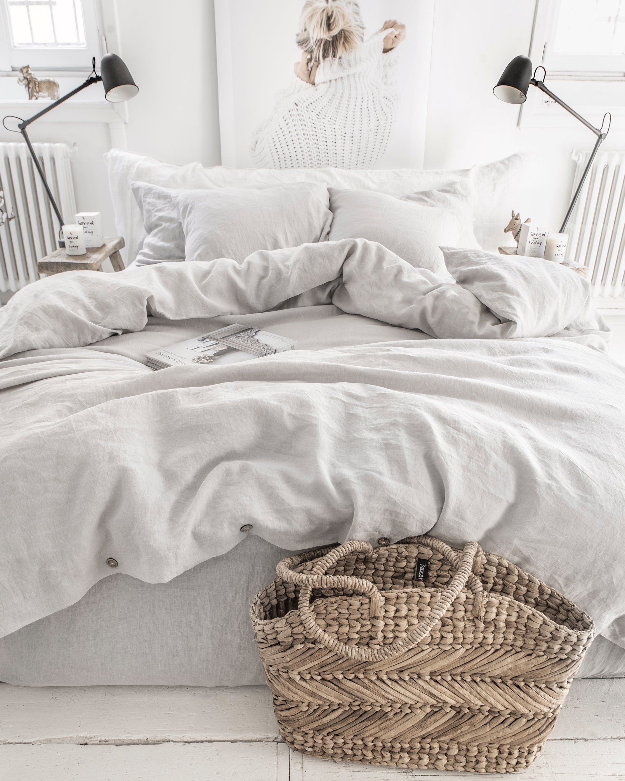 MagicLinen Light Gray Linen Duvet Cover Set (3 Pcs)