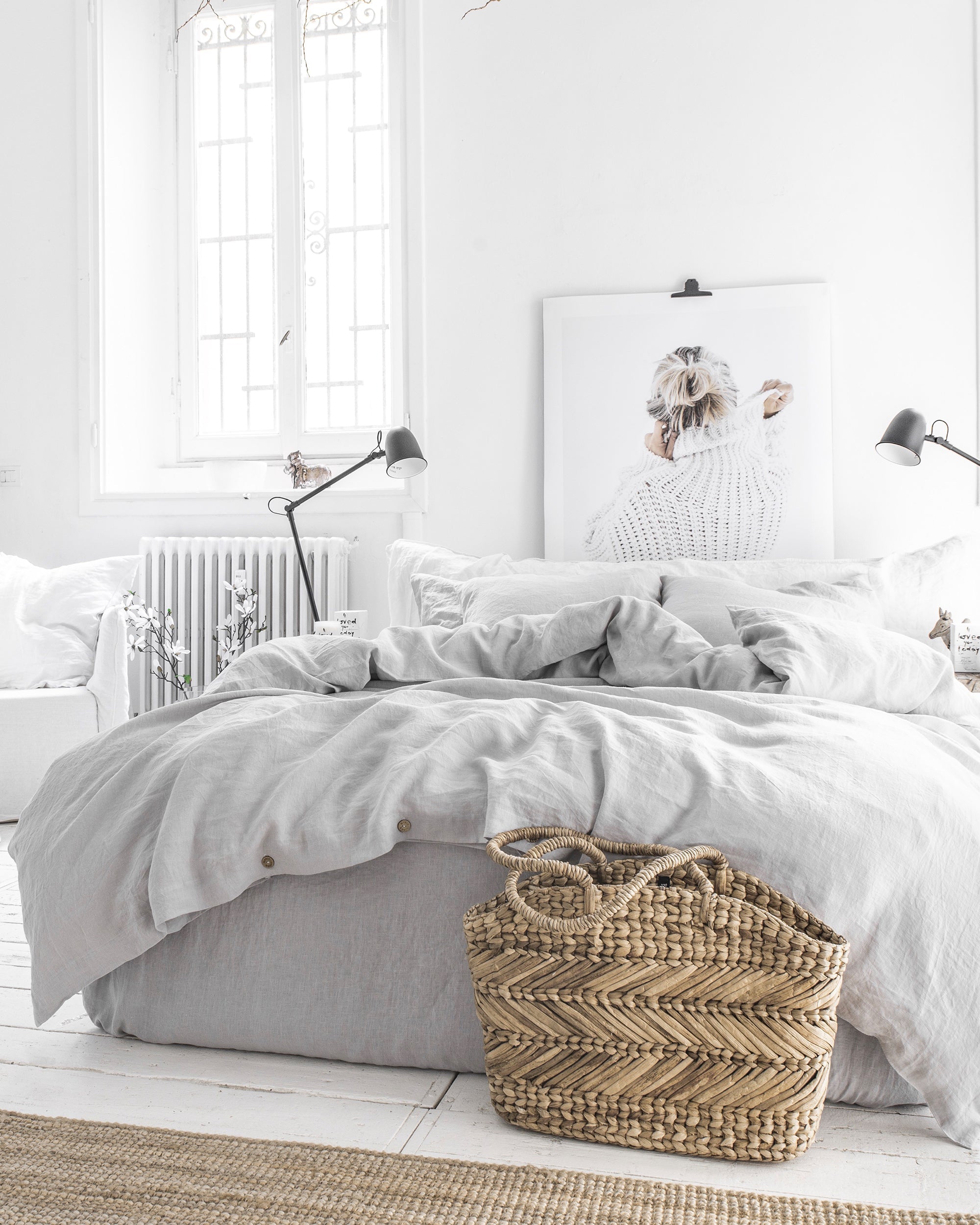 MagicLinen Light Gray Linen Duvet Cover Set (3 Pcs)