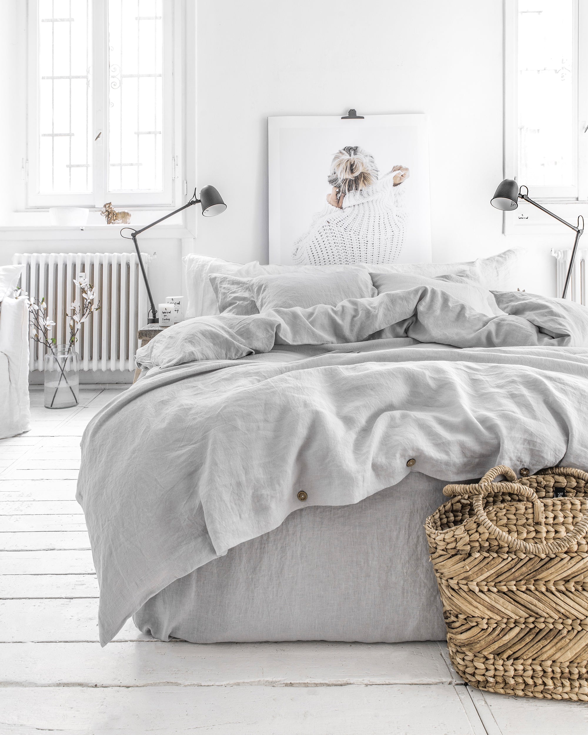 MagicLinen Light Gray Linen Duvet Cover Set (3 Pcs)