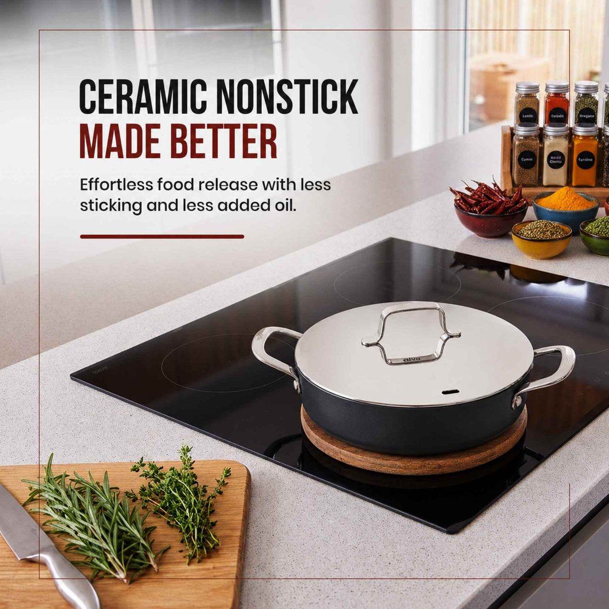 Alva Cookware Ceramic Nonstick Sauté Pan with Lid, 3.5-Qt